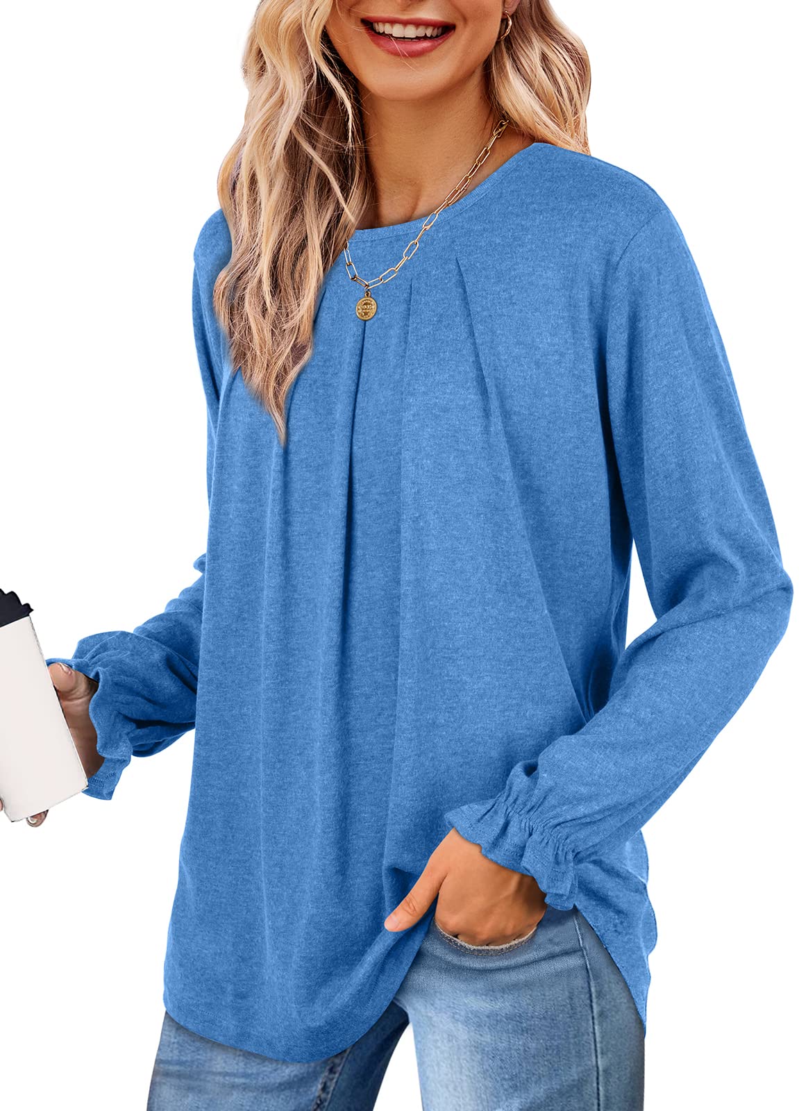 Elegant Pleated Ruffle Sleeve Blouses for Women - Dressy Casual Tunic Tops for Office, Party & Everyday Wear