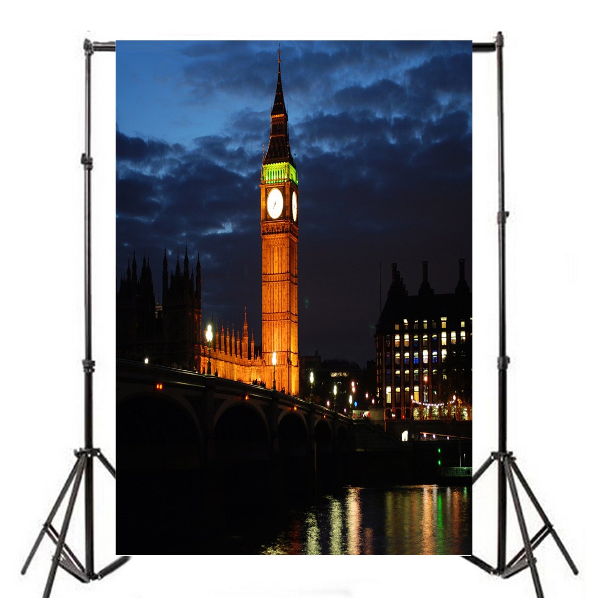5x7ft London Nightscape Photography Backdrop - Big Ben & River Bridge European Travel Theme Vinyl Background for Studio Portraits, Kids, Adults | Perfect for Photo Shoots, Birthday Parties, Events & Home Decor