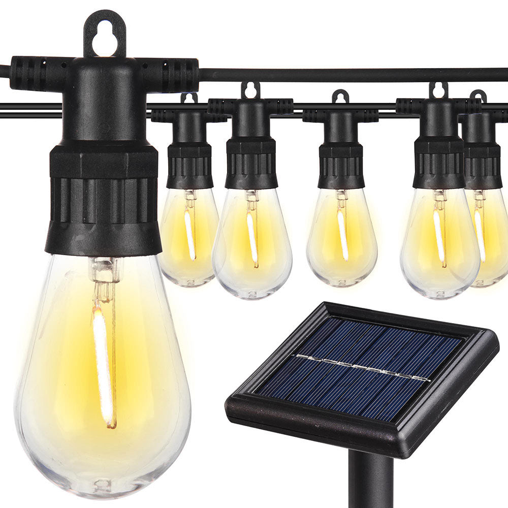 Solar Powered Outdoor String Lights - 15 LED Bulbs, 48ft Waterproof Bistro Lights for Patio, Garden, Backyard & Wedding Decor