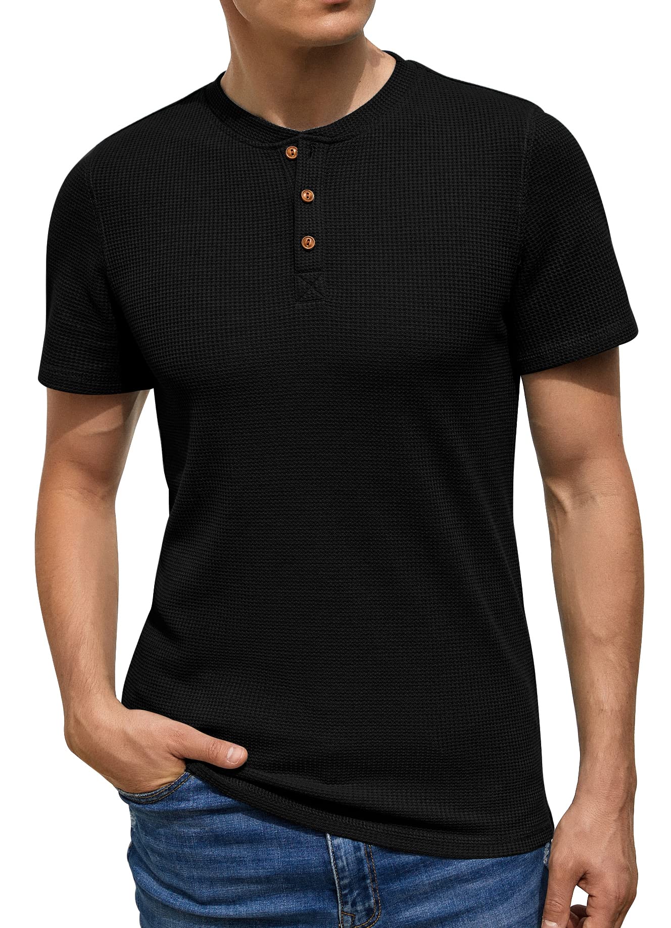 Sailwind Men's Short Sleeve Waffle Henley Shirt - Breathable Casual T-Shirt for Men | Perfect for Summer Outfits, Beach Wear & Everyday Comfort