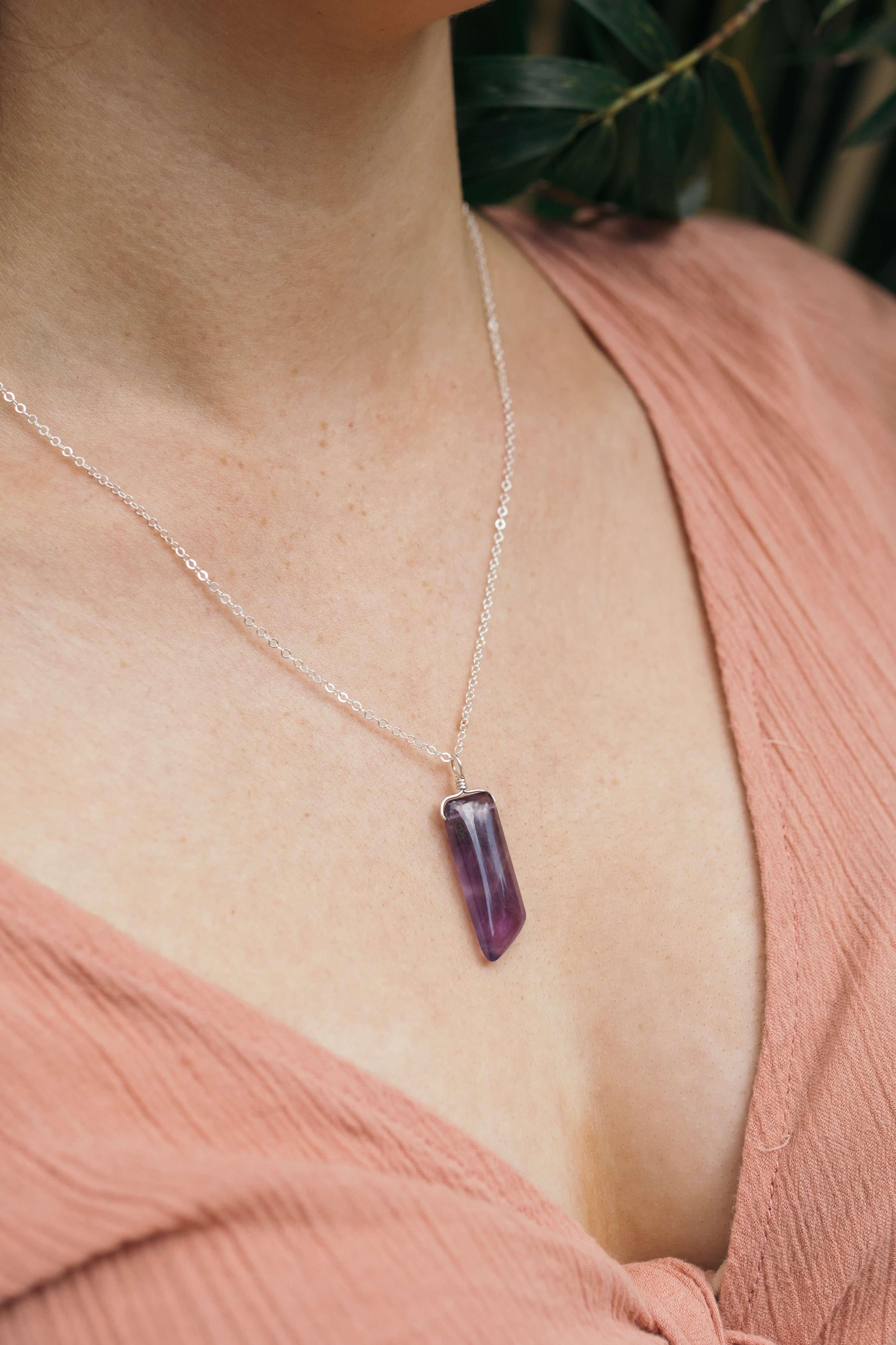 Natural Smooth Purple Amethyst Crystal Point Necklace - Healing Stone Jewelry for Meditation, Energy Cleansing & Spiritual Gifts