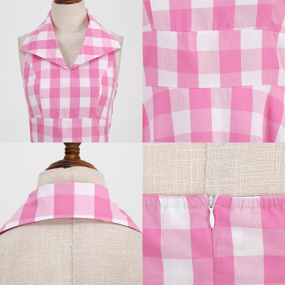 Vintage 1950s Pink Gingham Rockabilly Dress for Women - Sleeveless 50s Plaid Striped Swing Dress | Perfect for Retro Parties, Pinup Photos & Vintage Fashion Lovers