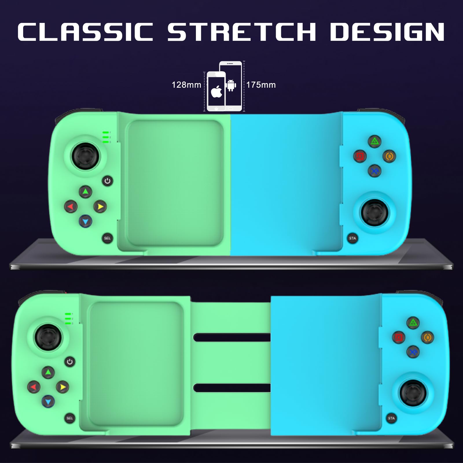 Megadream Wireless Bluetooth Mobile Game Controller for iPhone iOS Android PC - Compatible with iPhone 16/15/14/13/12/11, iPad, Samsung Galaxy, TCL Tablets - Perfect for Call of Duty, Roblox, Fortnite & Mobile Gaming (Blue & Green) - Ideal for Competitive Gaming, Live Streaming & Esports Tournaments