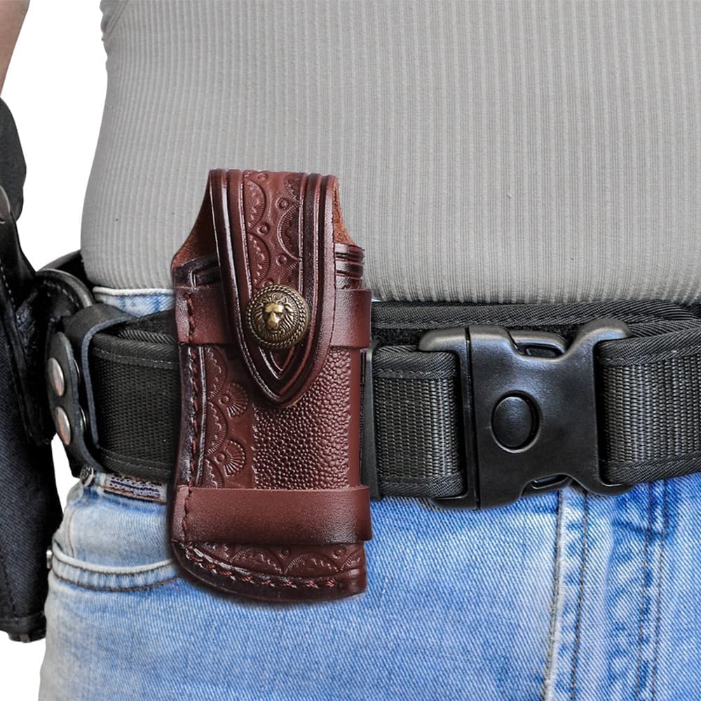 DONGKER 4 Inch Genuine Leather Knife Sheath - Belt Loop Holder for 4