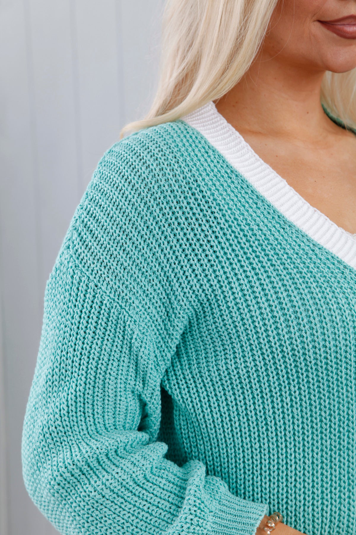 Aqua Contrast Knit Cardigan for Women - Stylish & Comfortable Open Front Sweater for Casual Outfits & Layering