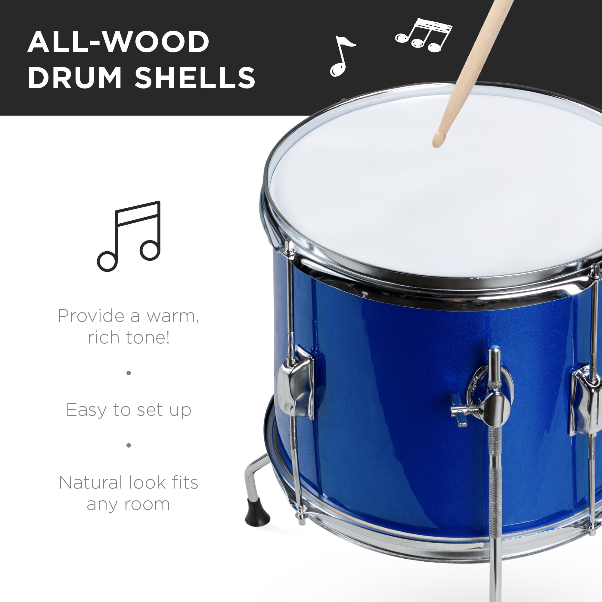 Best Choice Products 5-Piece 16in Kids Drum Set - Junior Drum Kit with Cymbals, Pedal, Drumsticks & Stool - Perfect Beginner Percussion Set for Children (Blue) | Ideal for Music Lessons, Birthday Gifts & Home Practice