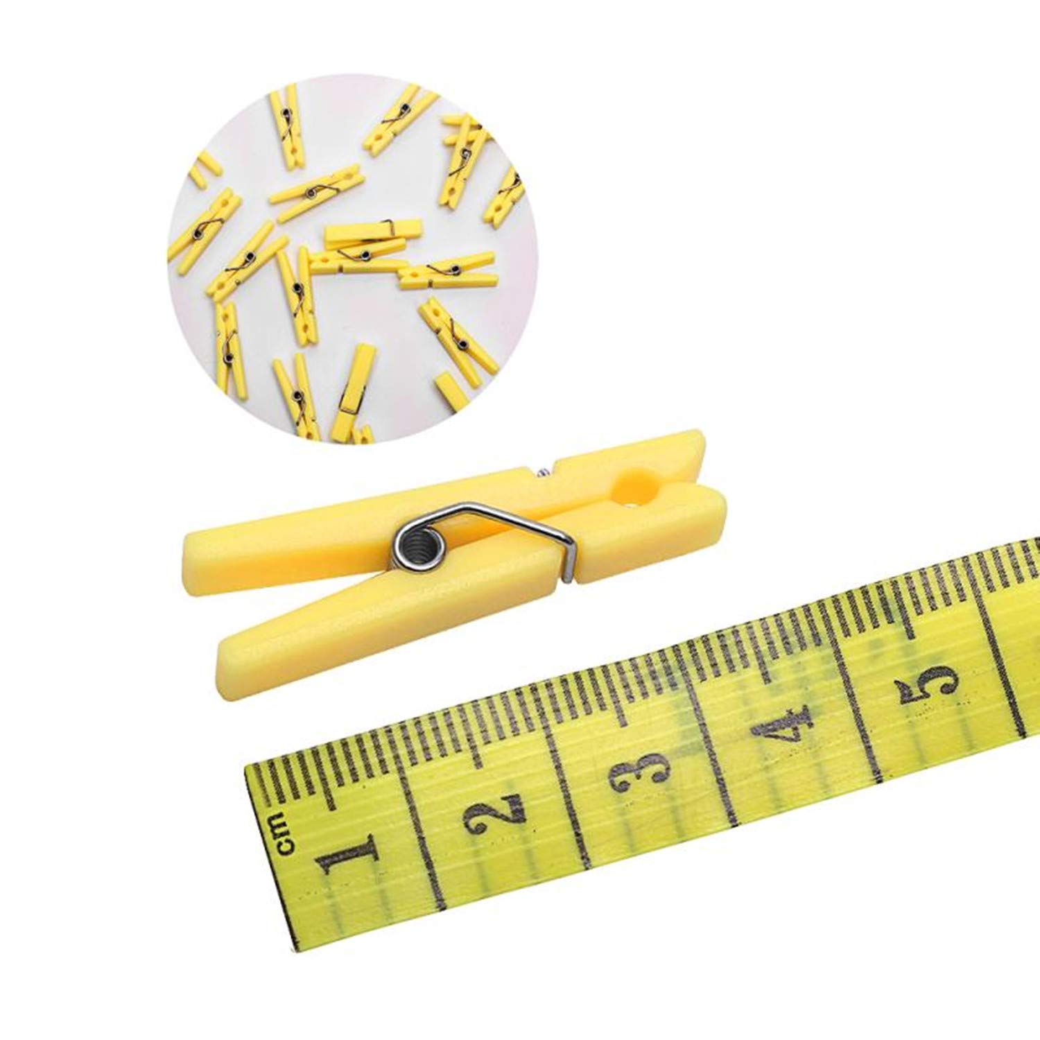 50-Pack Small Transparent Plastic Clothespins - 1.4 x 0.25 Inch Mini Clips for Clothesline, Photos, DIY Crafts & Baby Showers - Multipurpose Hanging Clips for Home, Office & Party Decor (Yellow)