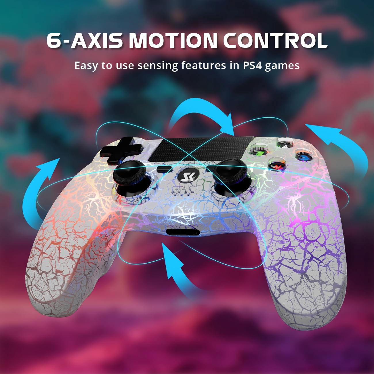 Wireless PS4 Controller with LED Backlit, 1000mAh Rechargeable Battery, Dual Shock & 6-Axis Motion Sensor, Built-in Speaker & 3.5mm Jack - Adjustable RGB Lighting (White) - Perfect for Gaming, Streaming & Late-Night Play Sessions