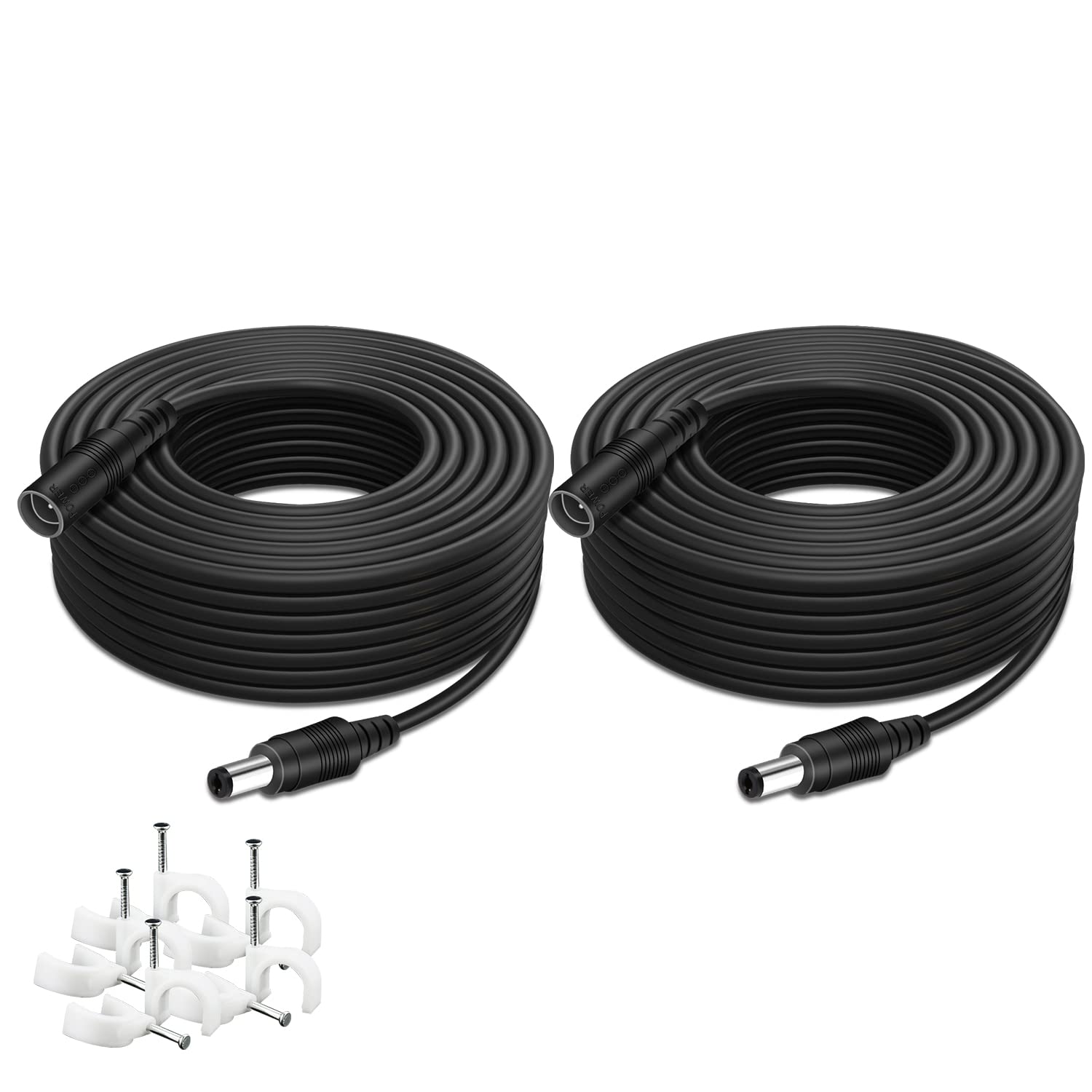 33ft 2-Pack DC Power Extension Cable - 2.1mm x 5.5mm DC Plug 20AWG Power Cord for 12V/24V Devices - Compatible with CCTV Cameras, LED Strip Lights, Security Systems - Ideal for Home/Office Security Setup & DIY Lighting Projects (Black)