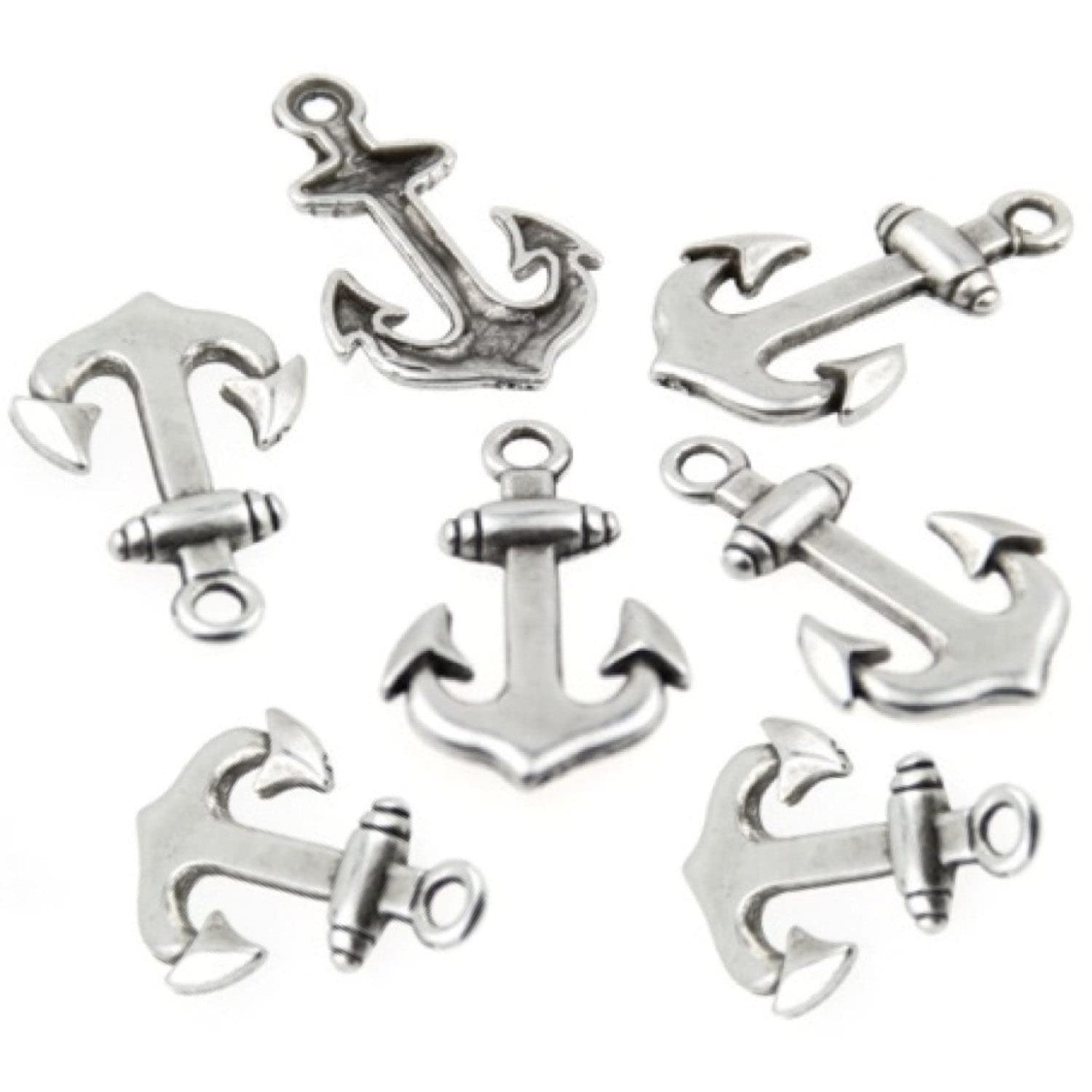 Antique Silver Anchor Charms - 10 Pieces DIY Jewelry Making Supplies for Necklaces, Bracelets & Craft Projects