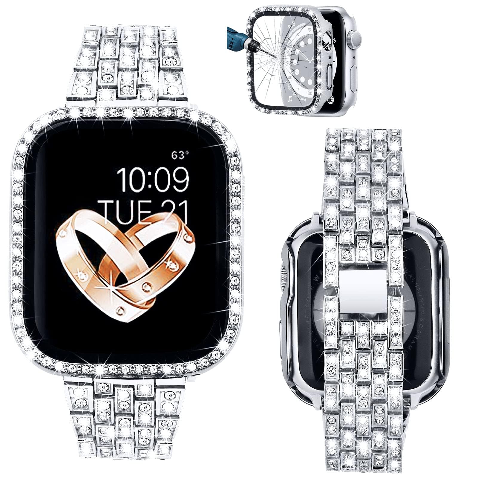 VISOOM Compatible with Apple Watch Band 40mm 41mm 44mm 45mm - Fashion Diamond Strap Replacement for Series 9/8/7/SE/6/5/4 - Cute Women's iWatch Accessory for Workout, Office & Daily Wear