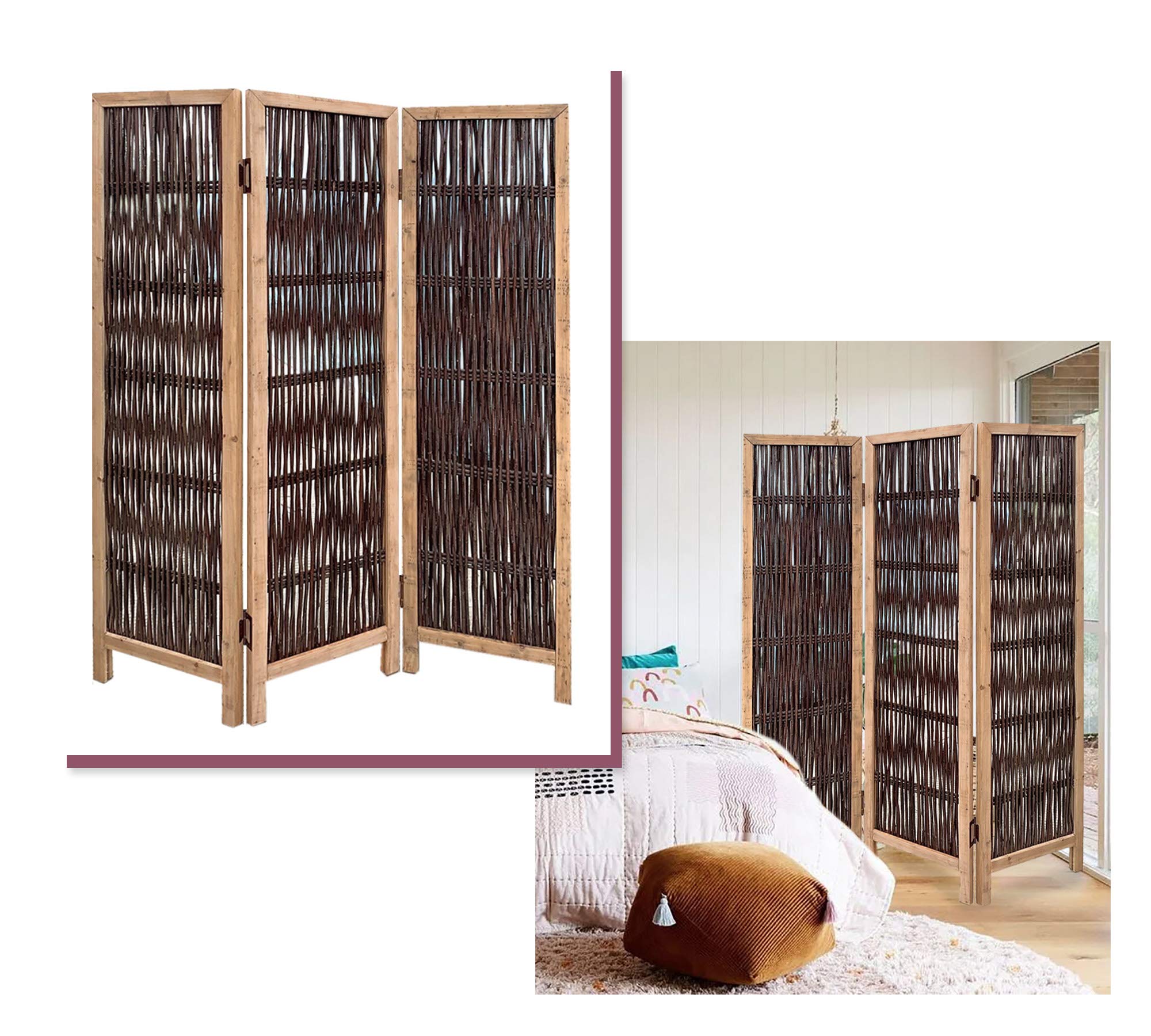 Brown Folding Room Divider Screen - 6ft Tall Privacy Partition for Home & Office - Decorative Freestanding Panel for Living Room, Bedroom, Dorm, Studio or Event Space