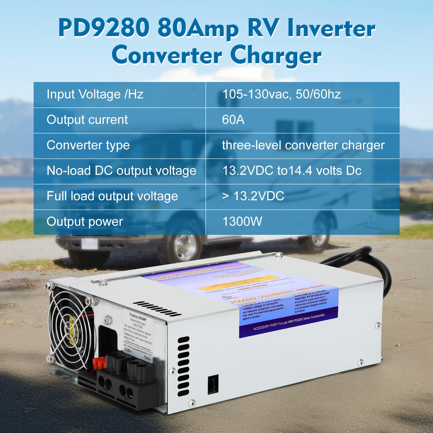 80A RV Inverter Converter Charger PD9280AV - Intelligent Power Converter & Battery Charger for Lead Acid Batteries - Compatible with PD9200 Series - Perfect for RV Campers, Trailers & Caravans - Keep Your RV Powered On The Road & Off-Grid Adventures