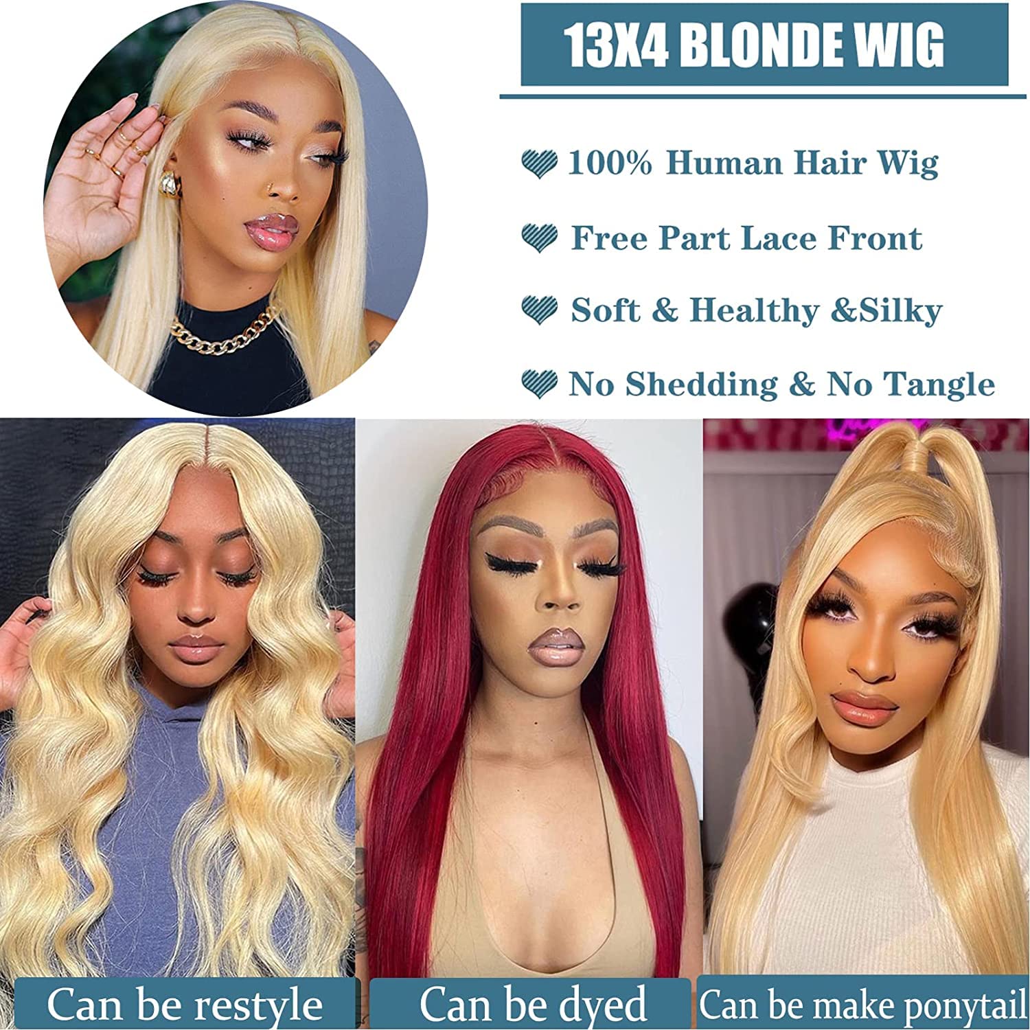Kelissa 613 Blonde Human Hair Lace Front Wig - Brazilian Straight 22 Inch HD Lace Frontal with Pre-Plucked Hairline & Baby Hair | 150% Density for Black Women | Perfect for Daily Wear, Cosplay & Special Occasions