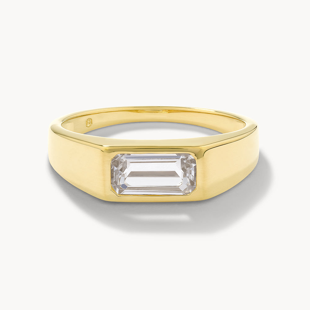 14K Gold White Topaz Pinky Ring for Women - Elegant Signet Ring for Everyday Wear, Gift for Her, Wedding, Anniversary & Special Occasions