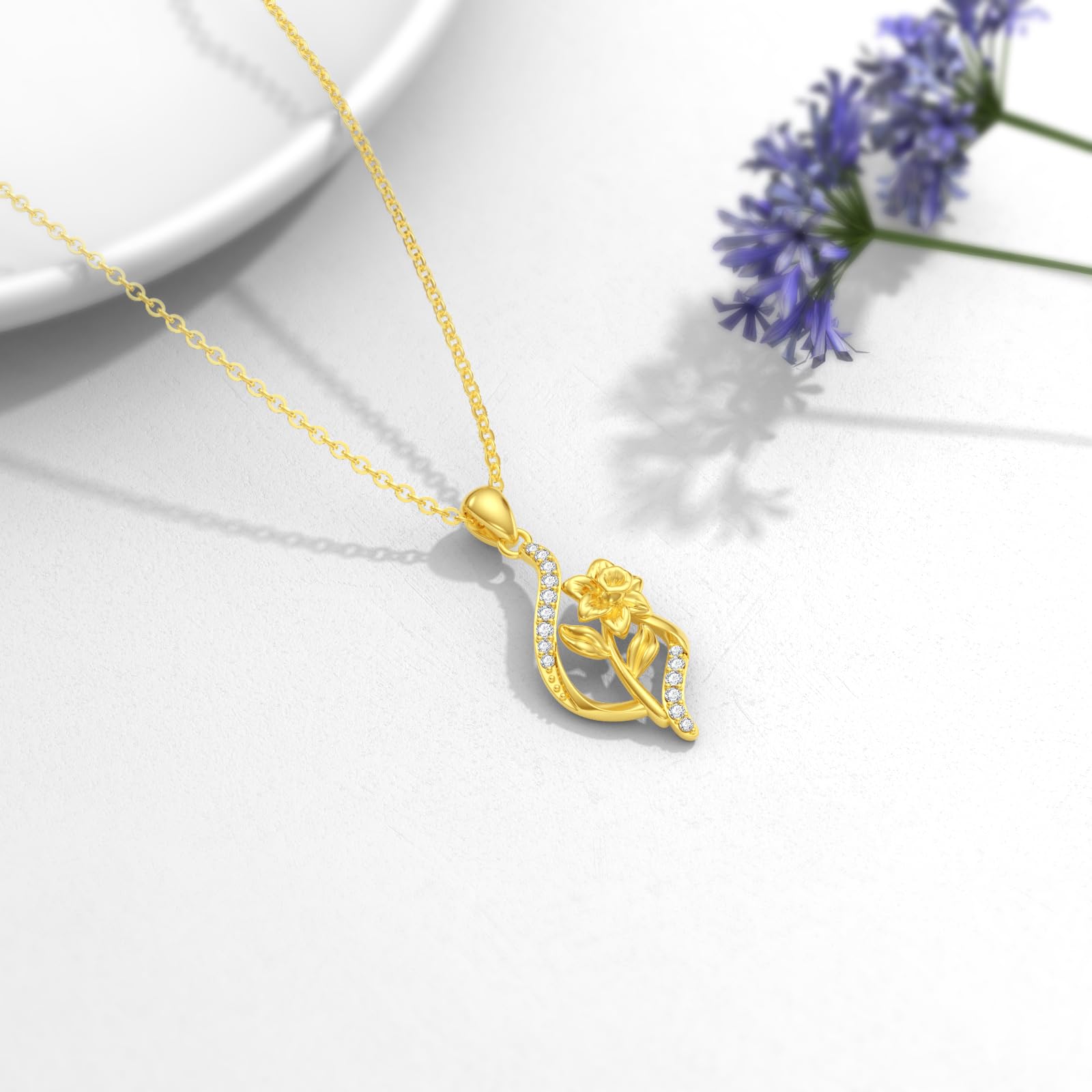 10K/14K Gold Birth Flower Necklace for Women - Dainty Infinity Floral Pendant Jewelry, Personalized Birthday Gift for Wife, Mom, Her (16+1+1 inch) | Perfect for Mother's Day, Anniversary & Special Occasions