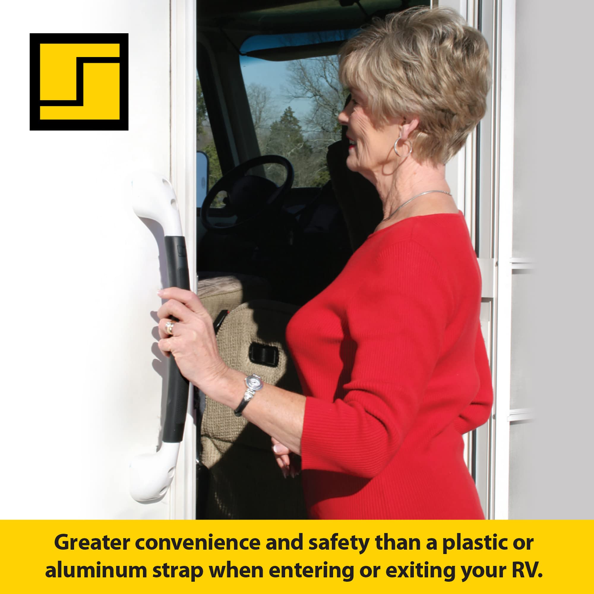 Stromberg Carlson AH-100 White Soft Touch RV Assist Handle - Non-Slip Exterior Grab Bar for RV, Camper & Trailer Entry - Ergonomic Comfort Grip for Safe Boarding & Exit - Perfect for Elderly & Mobility Assistance