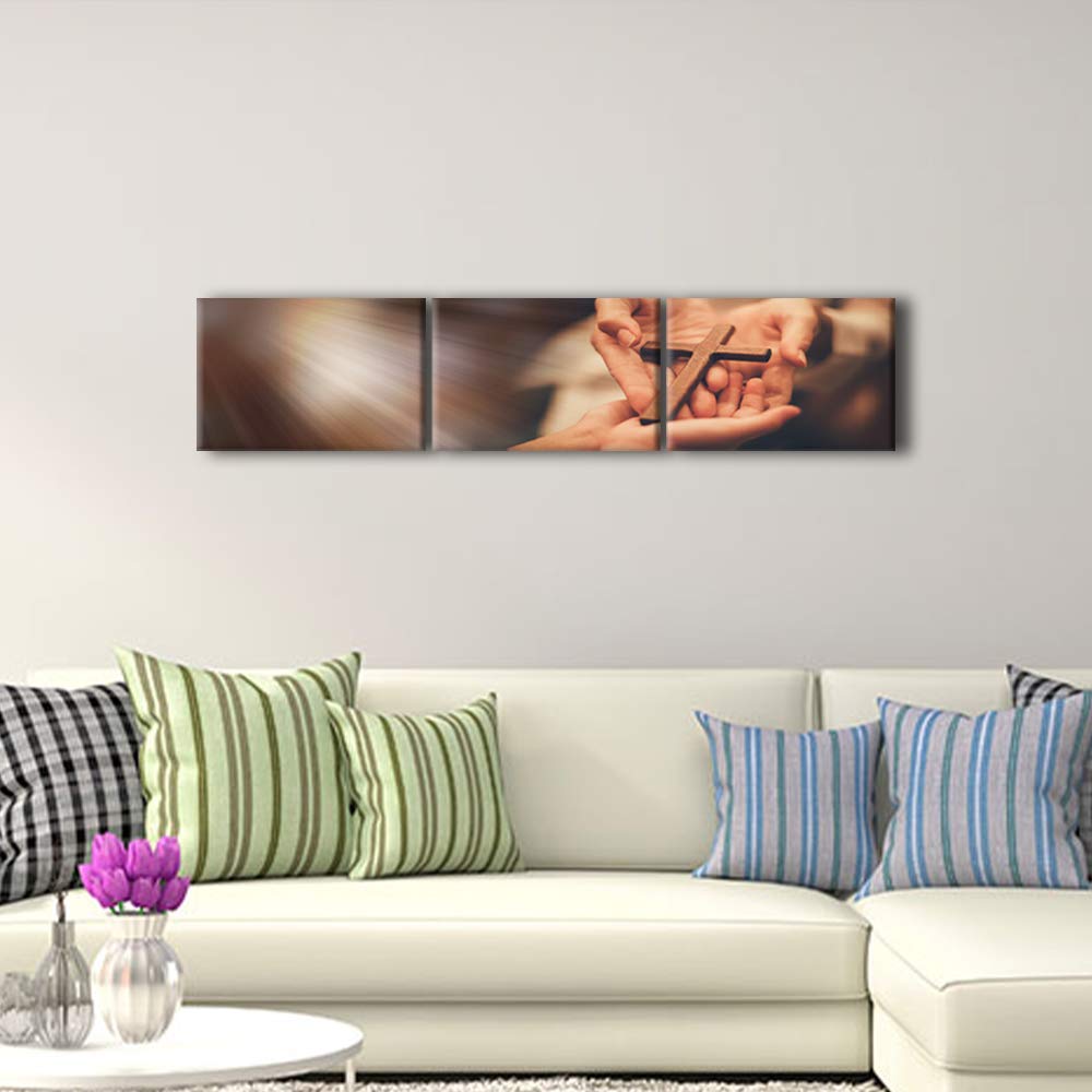 TUMOVO Christian Cross Wall Art for Women - Rustic Canvas Painting with Gallery-Wrapped Frame, 3-Panel Set (16x24 inch each) - Perfect for Home, Living Room, Office & Church Decor - Ready to Hang Inspirational Wall Decor