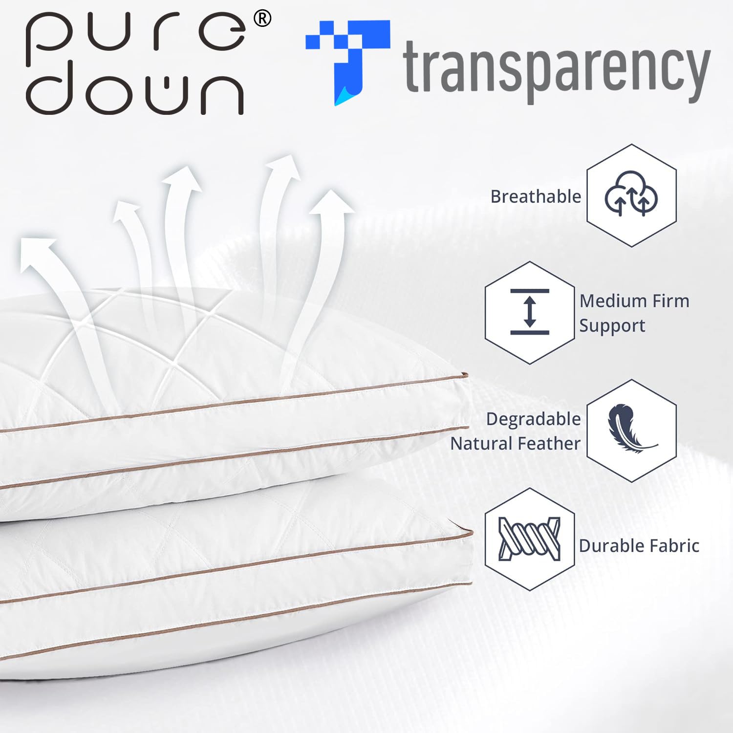 Premium Puredown Goose Feather & Down Pillow Set of 2 - King Size Gusseted Hotel Collection Bed Pillows for Side, Back & Stomach Sleepers - Luxury Comfort for Home & Travel Use