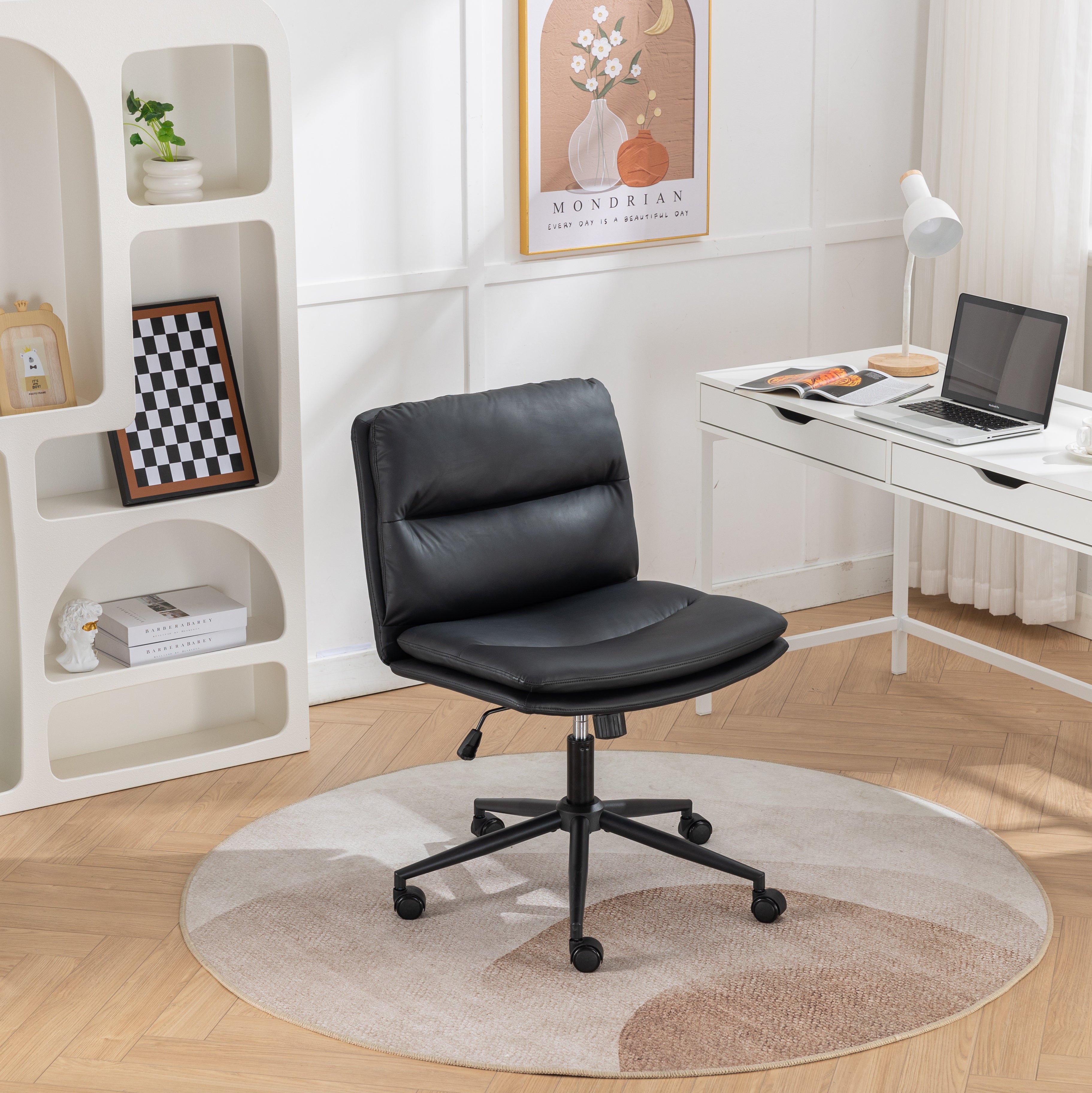 Roundhill Furniture Bizerte Adjustable Swivel Criss Cross Chair - Wide Seat Ergonomic Office Chair for Home & Workspace - Perfect for Desk Work, Gaming & Study Sessions