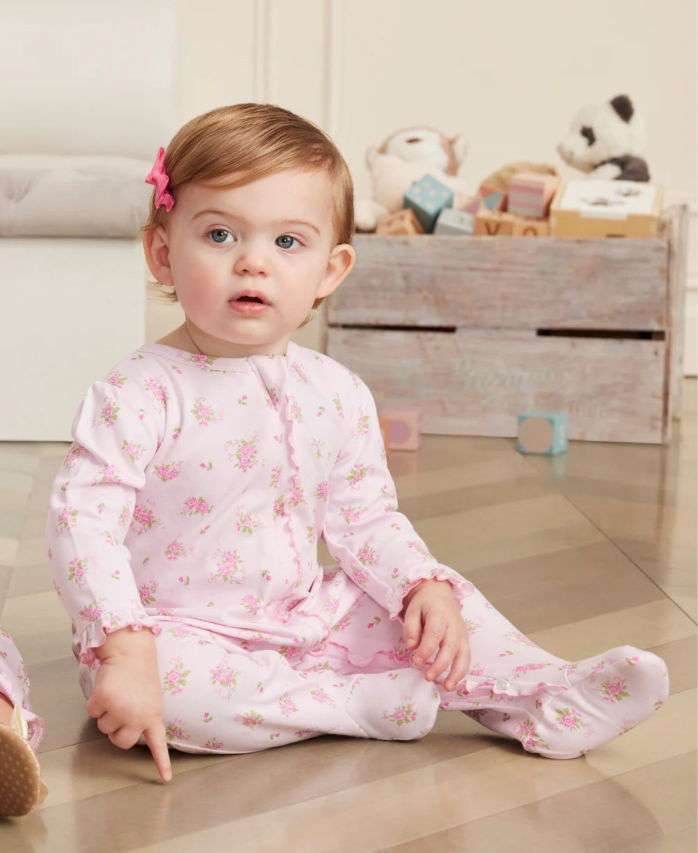 Pink Rose Printed Baby Zip-Up Footie Pajamas - Soft & Cozy Sleepwear for Infants & Toddlers - Perfect for Nursery, Bedtime & Winter Comfort