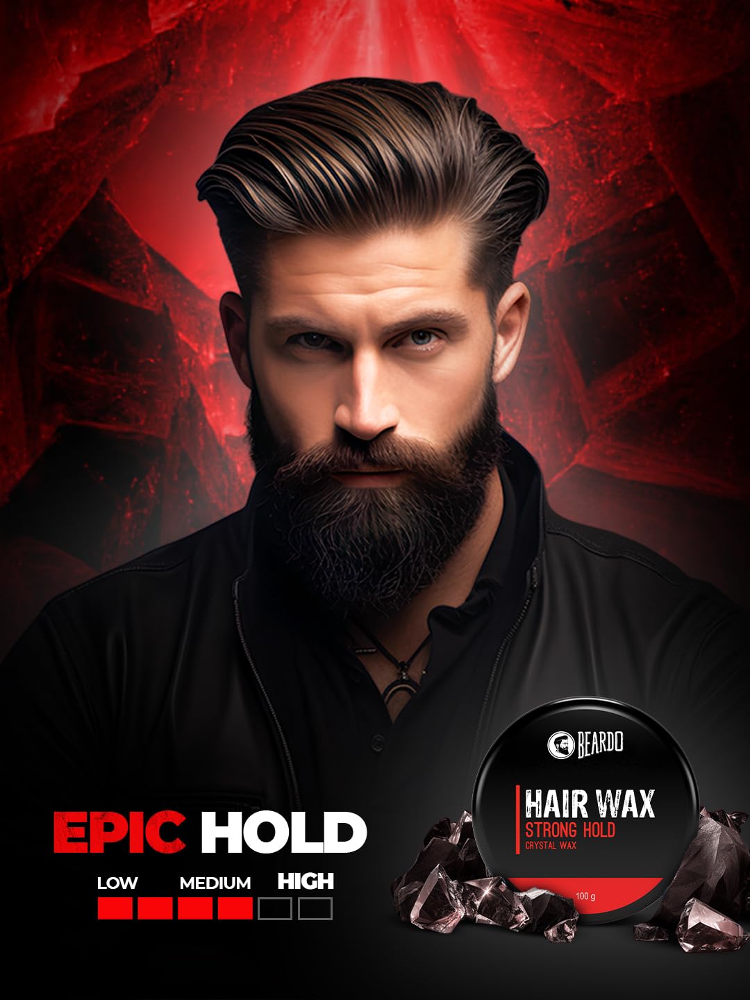 Beardo Stronghold Hair Wax for Men - 100gm Crystal Styling Wax with Glossy Finish & Strong Hold | Shine & Style Hair Wax | Perfect for Daily Grooming, Parties & Professional Looks