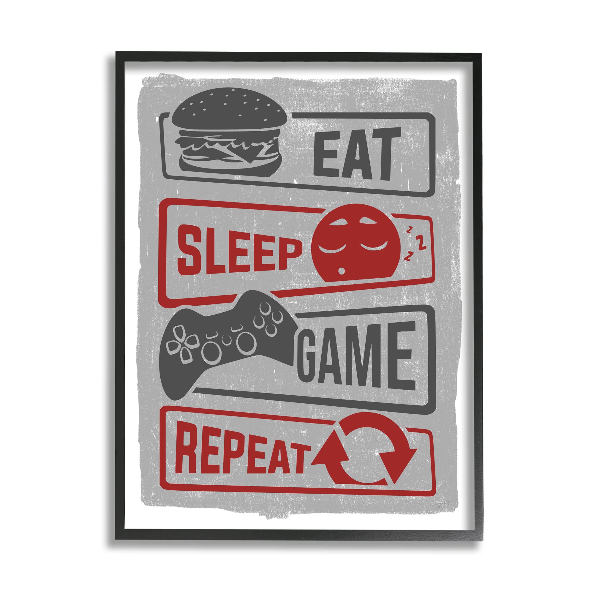Stupell Industries Vintage 'Eat Sleep Game Repeat' Quote Wall Art - Lux + Me Designs - Perfect for Gamer Room Decor & Man Cave Sign