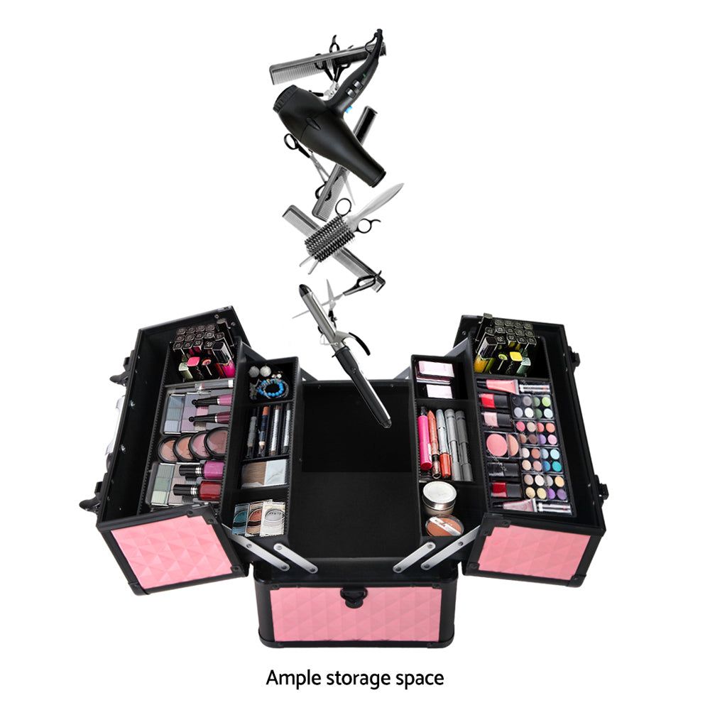 Embellir Portable Cosmetic Beauty Makeup Case - Diamond Pink Travel Organizer for Makeup Brushes, Lipsticks & Skincare | Perfect for Travel, Home & Salon Use