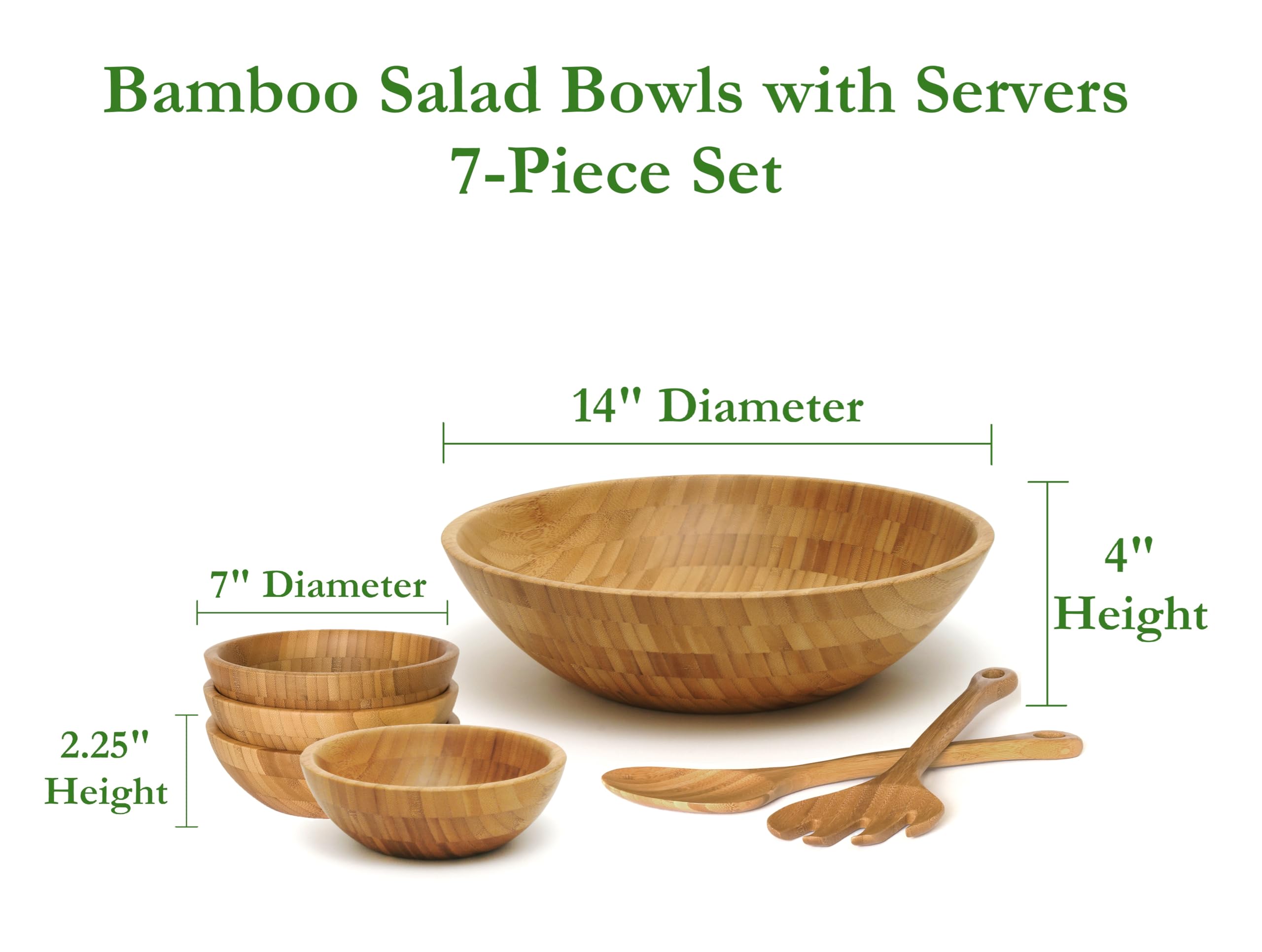 Lipper International 7-Piece Bamboo Wood Salad Bowl Set with Serving Utensils - Eco-Friendly, Durable & Lightweight for Healthy Meals, Entertaining & Picnics