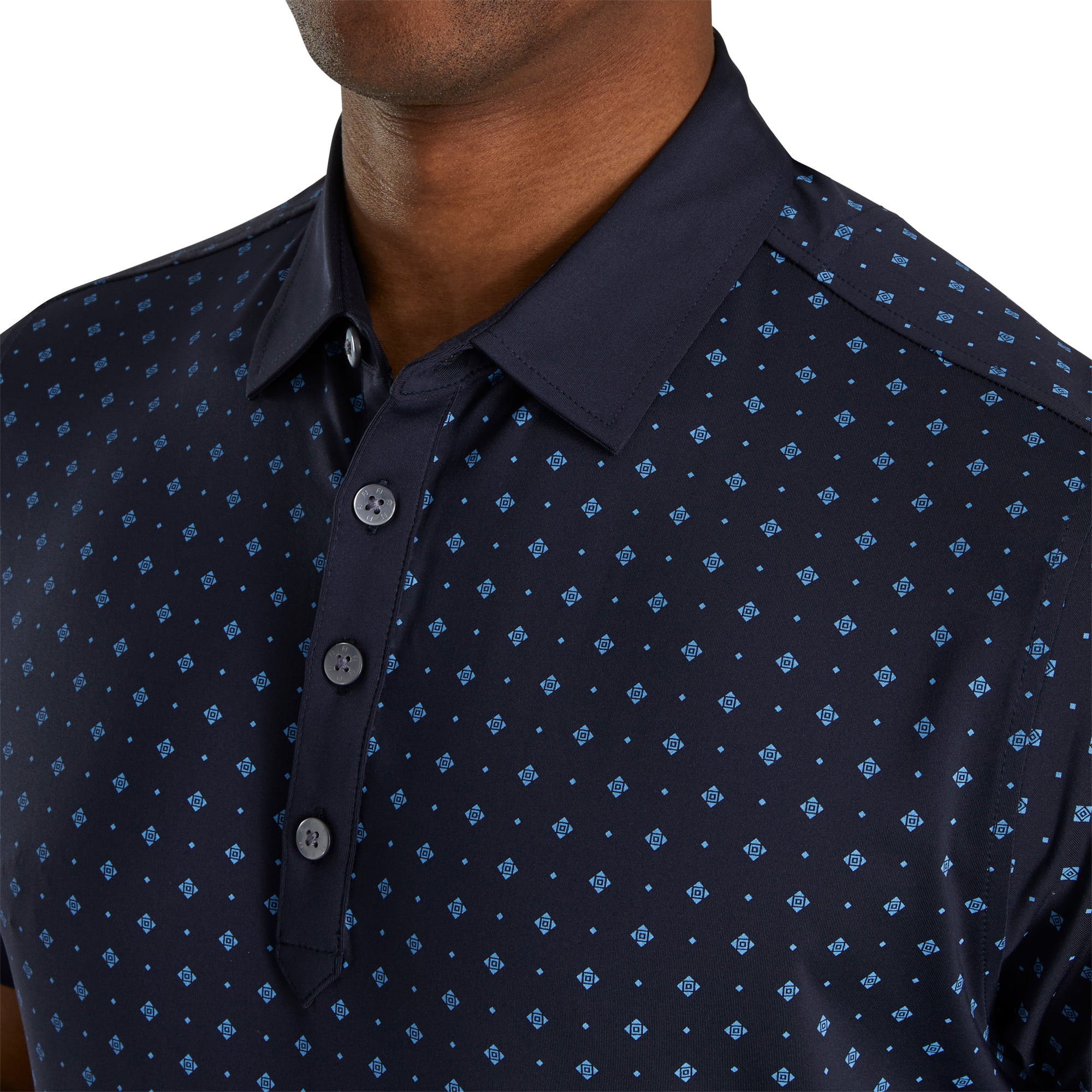 FootJoy Men's Athletic Fit Deco Print Navy Golf Polo Shirt - Breathable & Comfortable for Golf, Casual Wear & Outdoor Activities