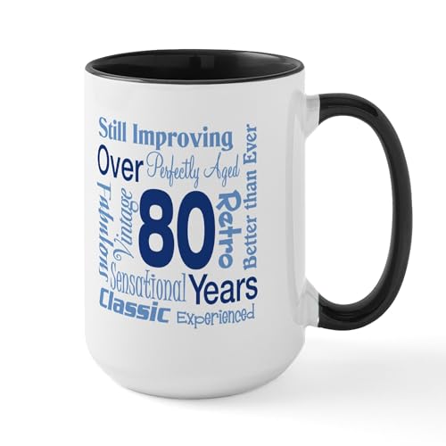 White/Black Inside - Over 80 Years, 80Th Birthday Large Mug