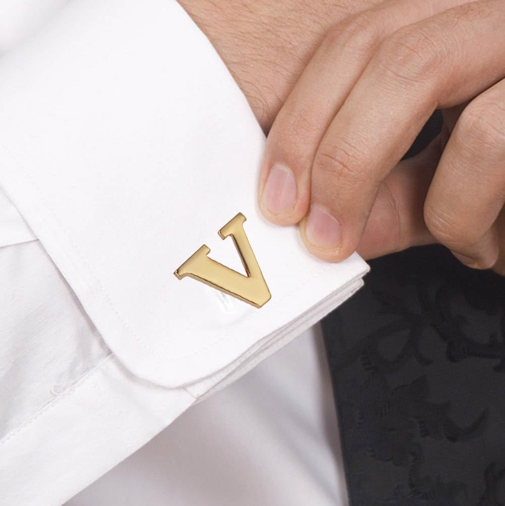 Men's Gold Alphabet Cufflinks - Elegant Initial Letter Cuff Links Set with Gift Box for Weddings, Business & Formal Events