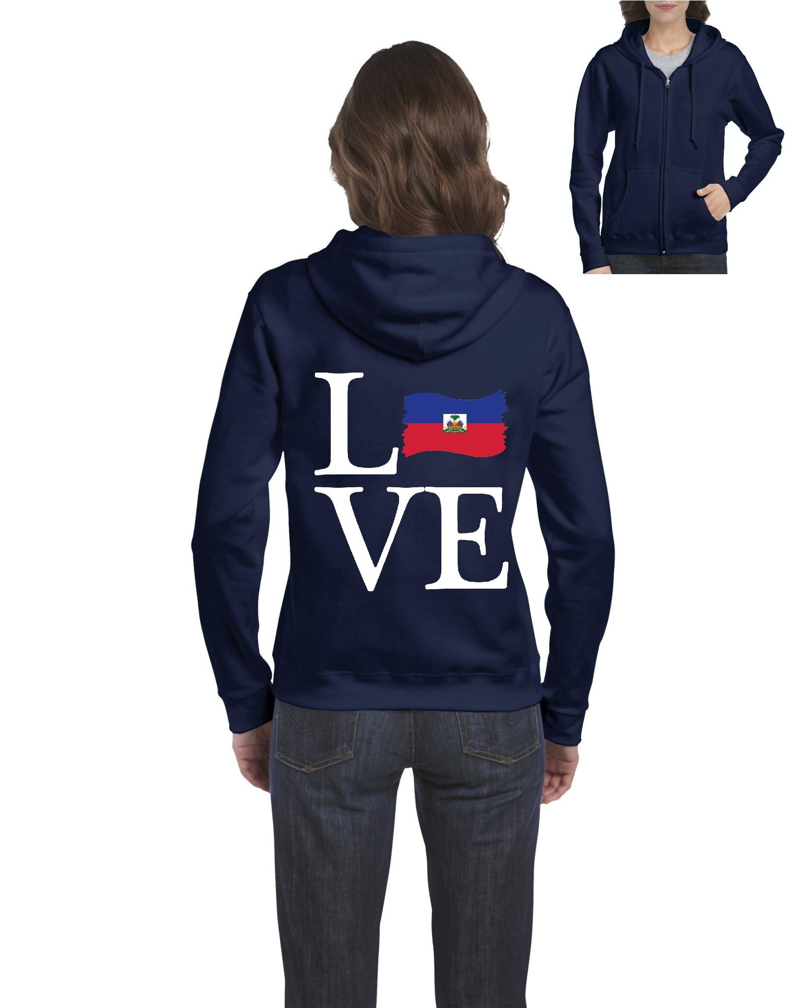 Love Haiti Flag Zip Up Sweater for Women - Stylish Traveler's Gift & Casual Wear - Perfect for Vacations, Road Trips, and Patriotic Outfits