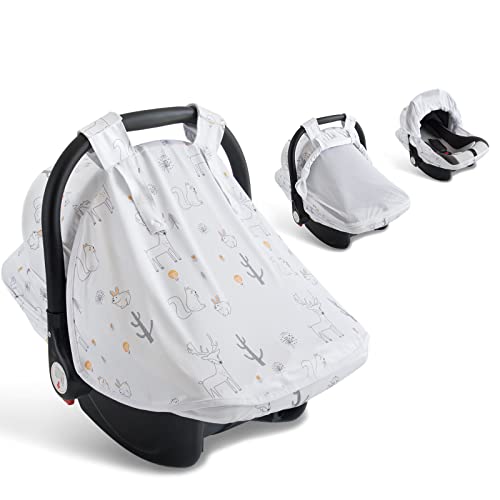 Soft Baby Car Seat Cover with Sun Shade - Breathable & Comfortable Canopy for Newborns & Infants (Boys & Girls) - Animal Print Design - Perfect for Strollers, Car Rides & Outdoor Protection