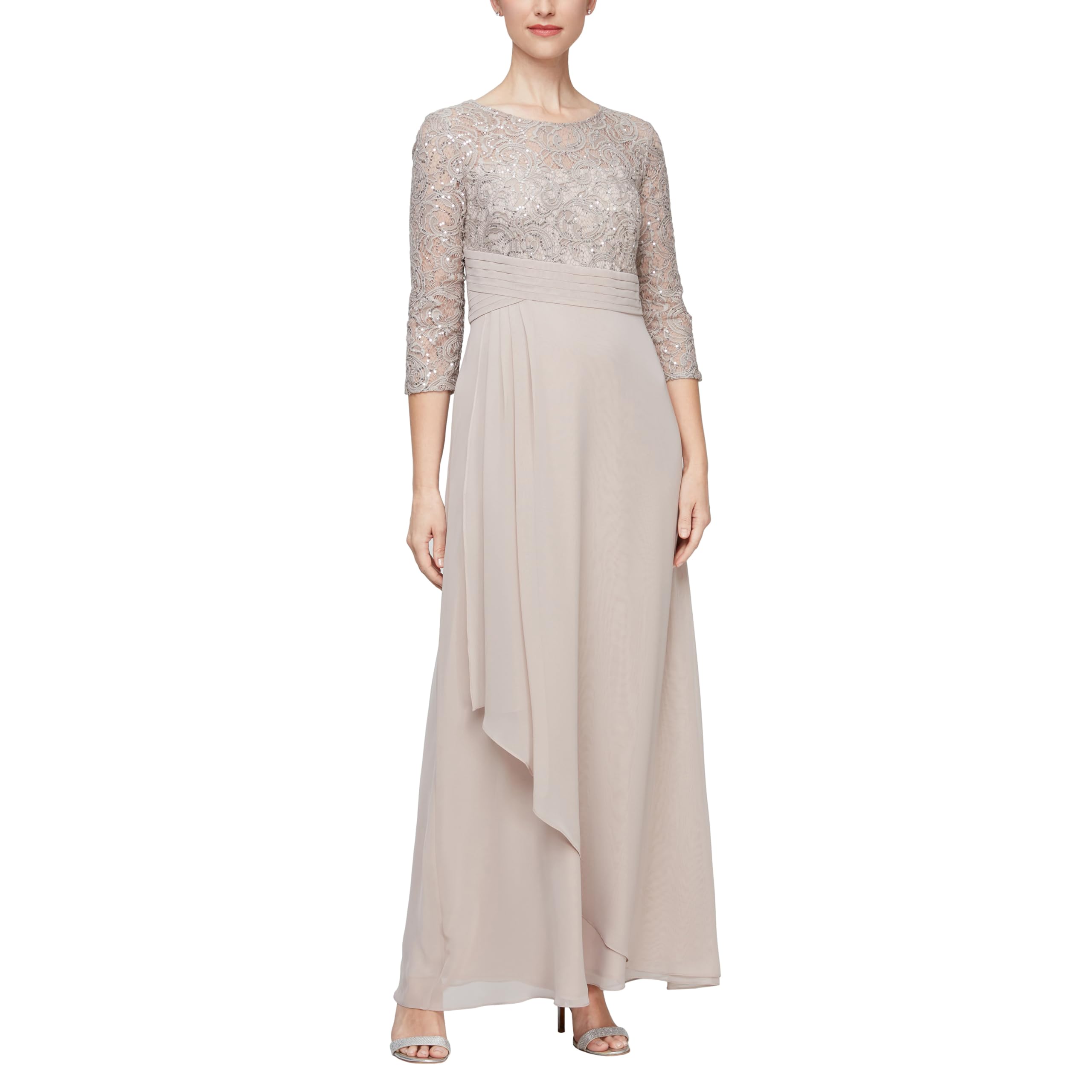 Alex Evenings Women's Long Lace Top Empire Waist Dress - Elegant Formal Gown for Weddings, Prom, Evening Parties & Special Occasions