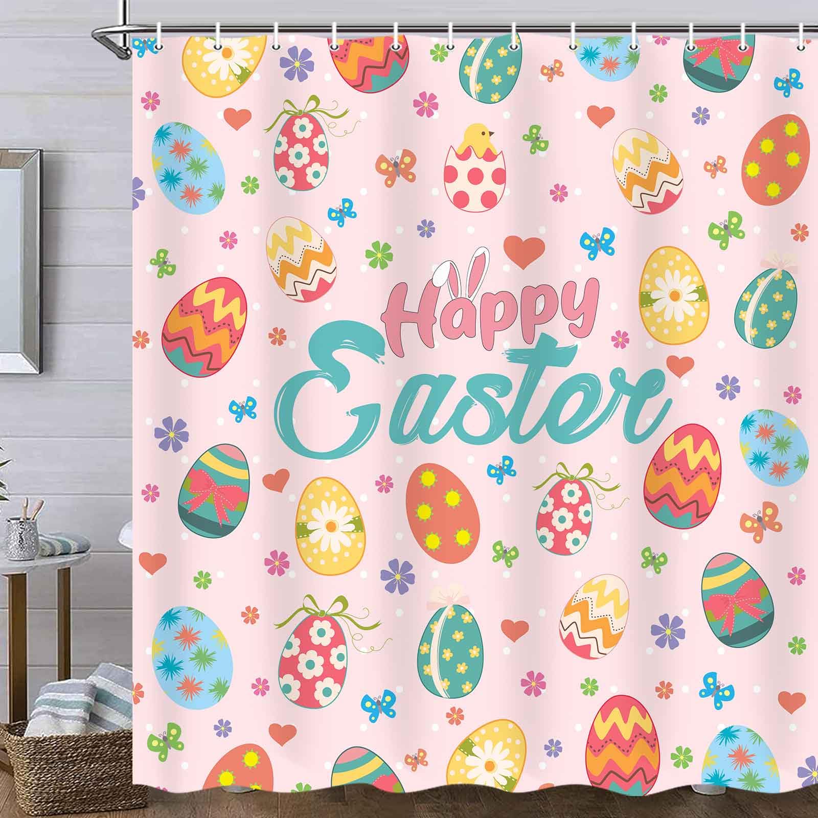 Easter Shower Curtain - Pink Floral Spring Bathroom Decor with Daisy & Egg Design, 71x71 Inch Washable Fabric Set with Hooks | Perfect for Easter Home Decor, Bathroom Refresh & Seasonal Party Decorations
