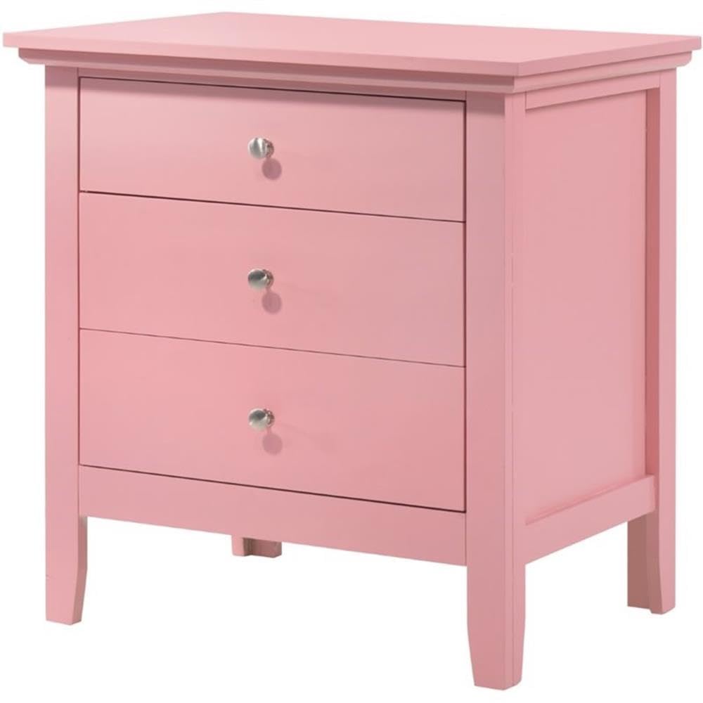 Pink Hammond 3-Drawer Nightstand by Glory Furniture - Modern Bedside Table for Bedroom, Guest Room & Nursery Storage
