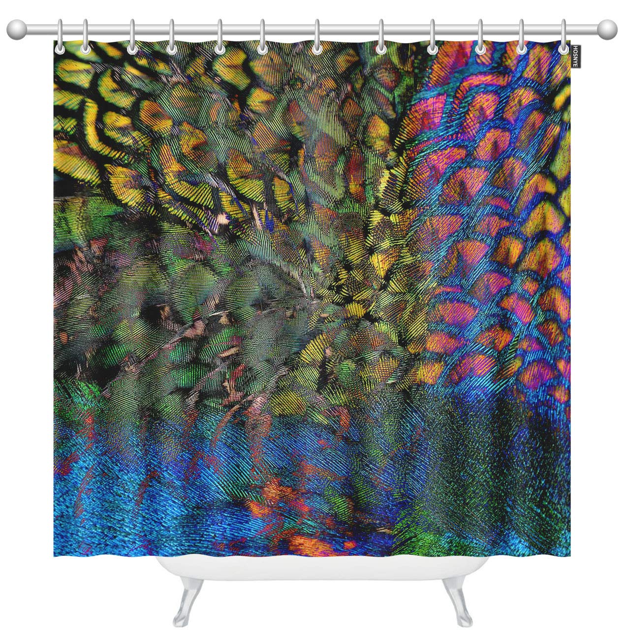 Elegant Peacock Feather Shower Curtain - Velvet Pink & Gold Bathroom Decor, 72x84 Inch Waterproof Polyester with Hooks - Perfect for Spa-Like Bathrooms or Bohemian Home Decor