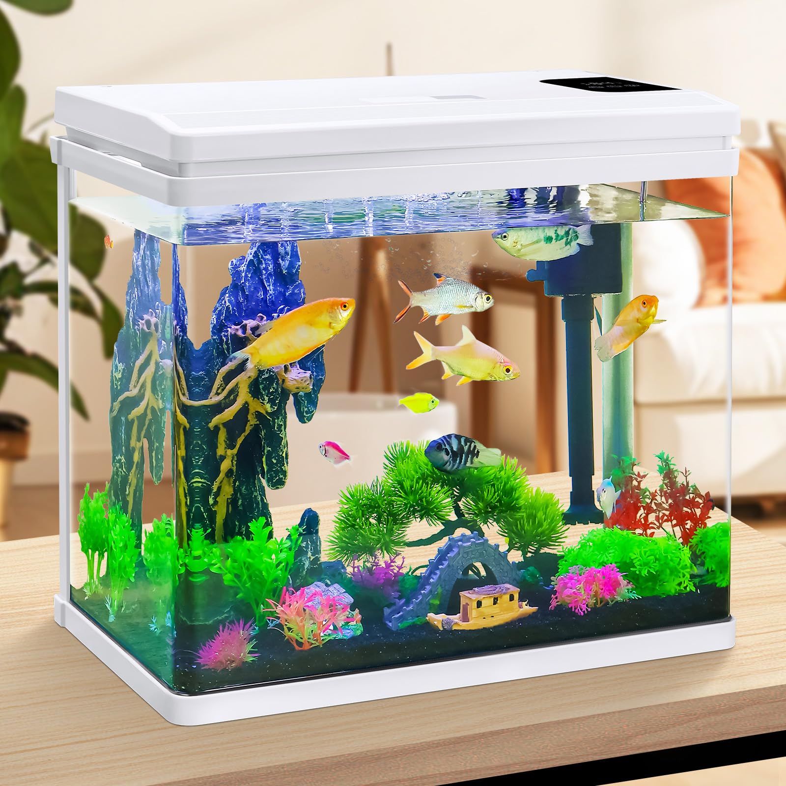 10 Gallon Betta Fish Tank Starter Kit - Smart Timer, 7 LED Lights with Adjustable Brightness, High-Clarity Glass & Efficient Filtration System | Perfect for Home, Office & Classroom Aquarium Setup
