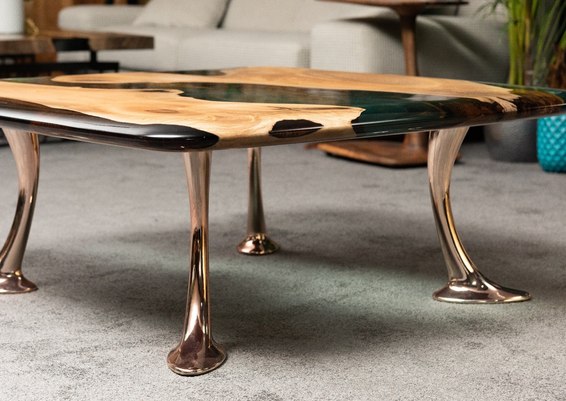 Luxury Epoxy Resin River Walnut Coffee Table - Handmade Modern Wooden Dining Table for Living Room | Osso Collection | Perfect for Home Decor, Office & Lounge Areas