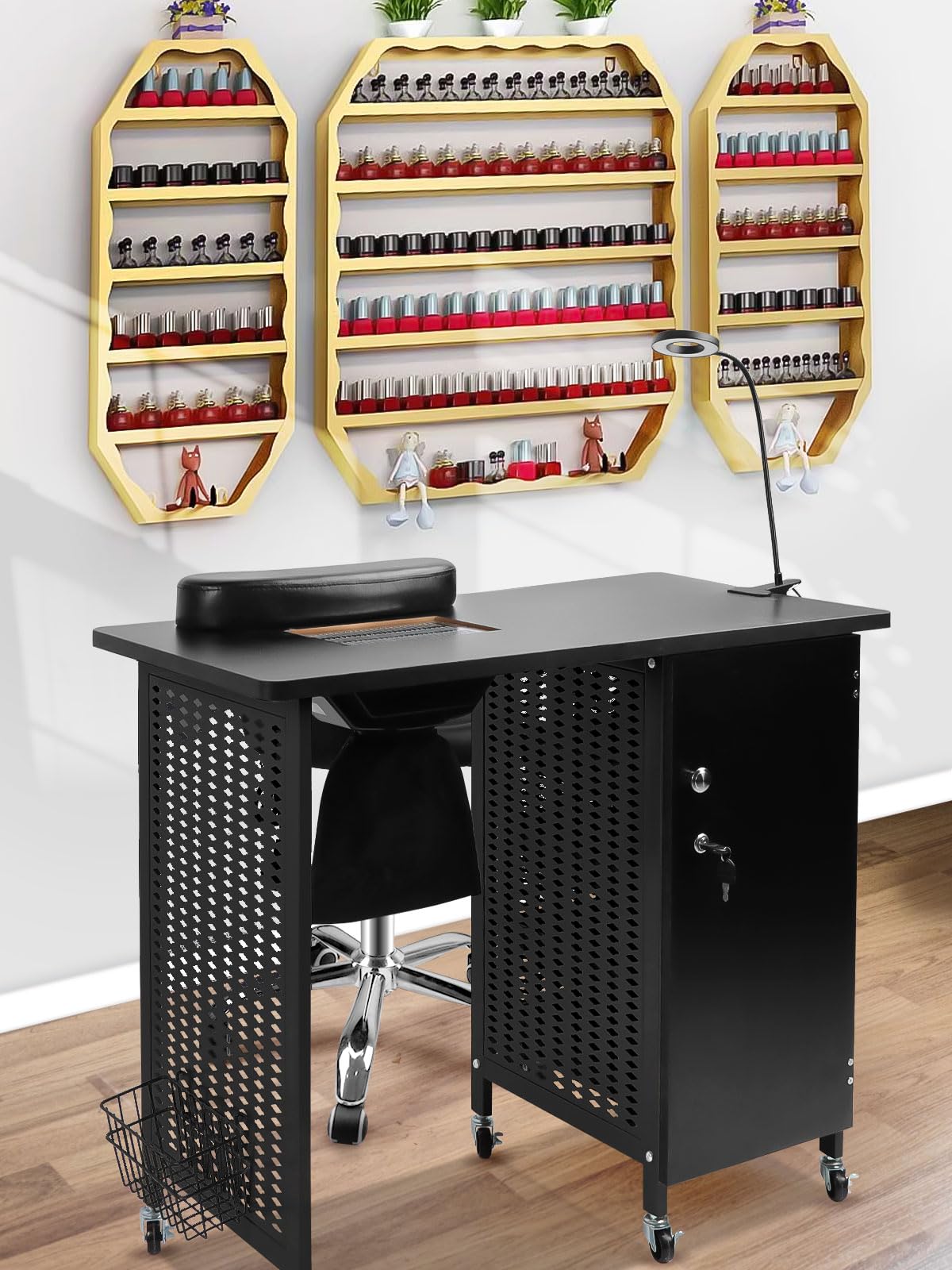 **Kalolary Professional Manicure Nail Table with Dust Collector – Portable Nail Salon Station with 4 Drawers, LED Lights & Wrist Rest – Ideal for Home, Spa, Beauty Salon & Mobile Nail Technicians (Black)**    *Perfect for manicures, pedicures, nail art, and professional salon services!*