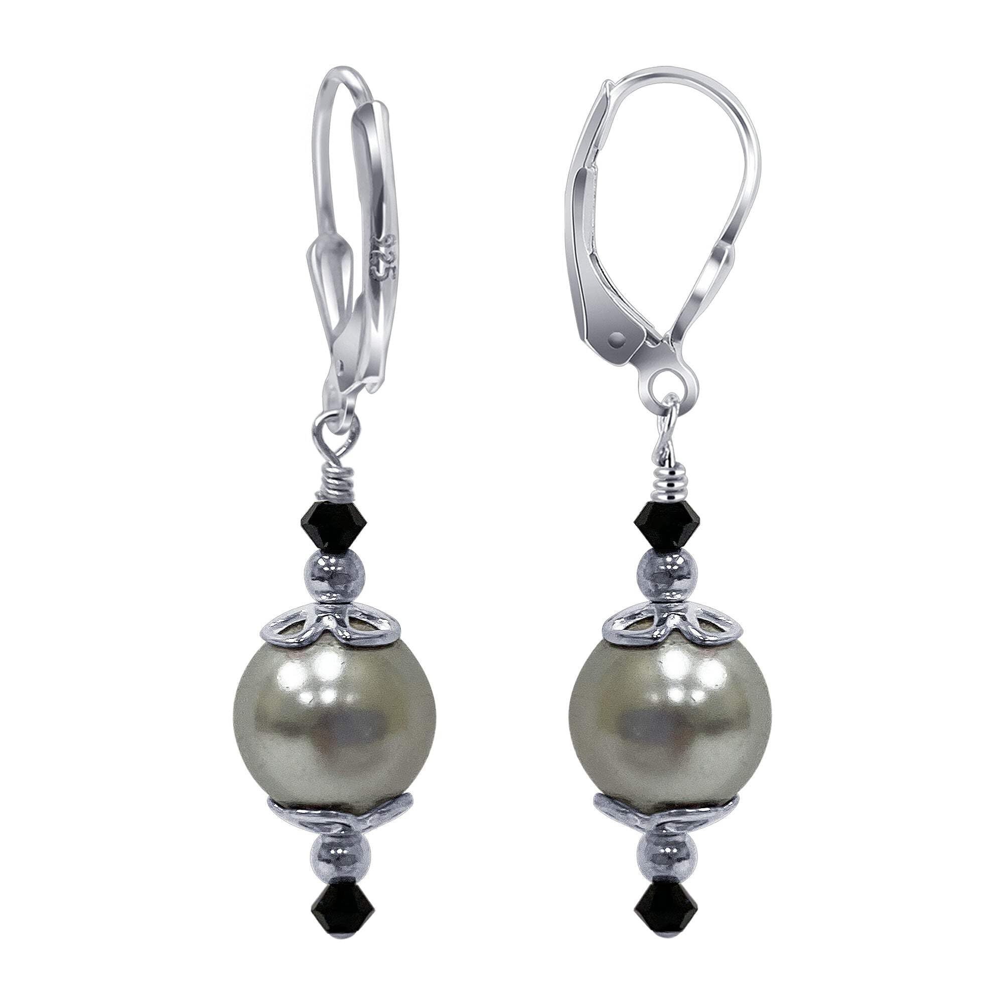 Sterling Silver Pearl Drop Earrings with Crystals for Women