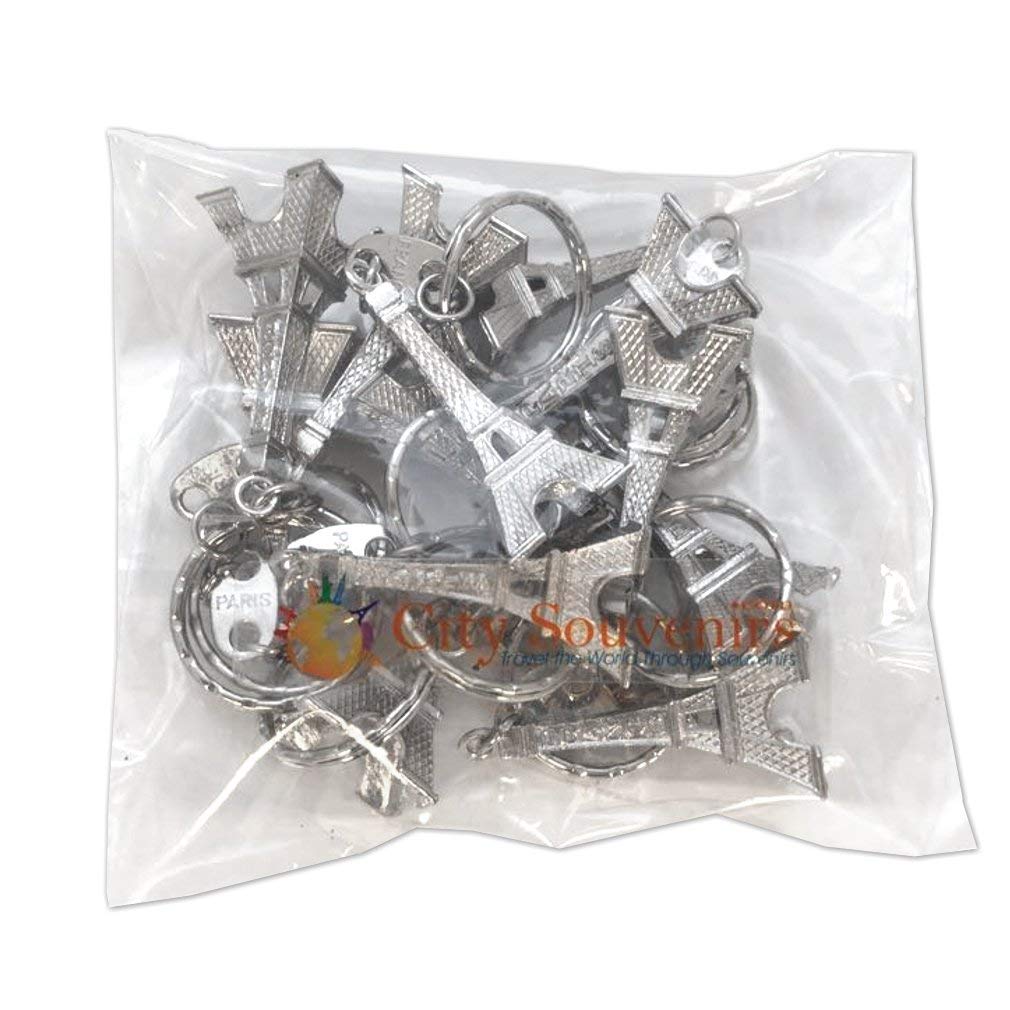 12 Pack Silver Eiffel Tower Keychain - Paris France Souvenir Key Rings for Travel Gifts, Party Favors & Home Decor
