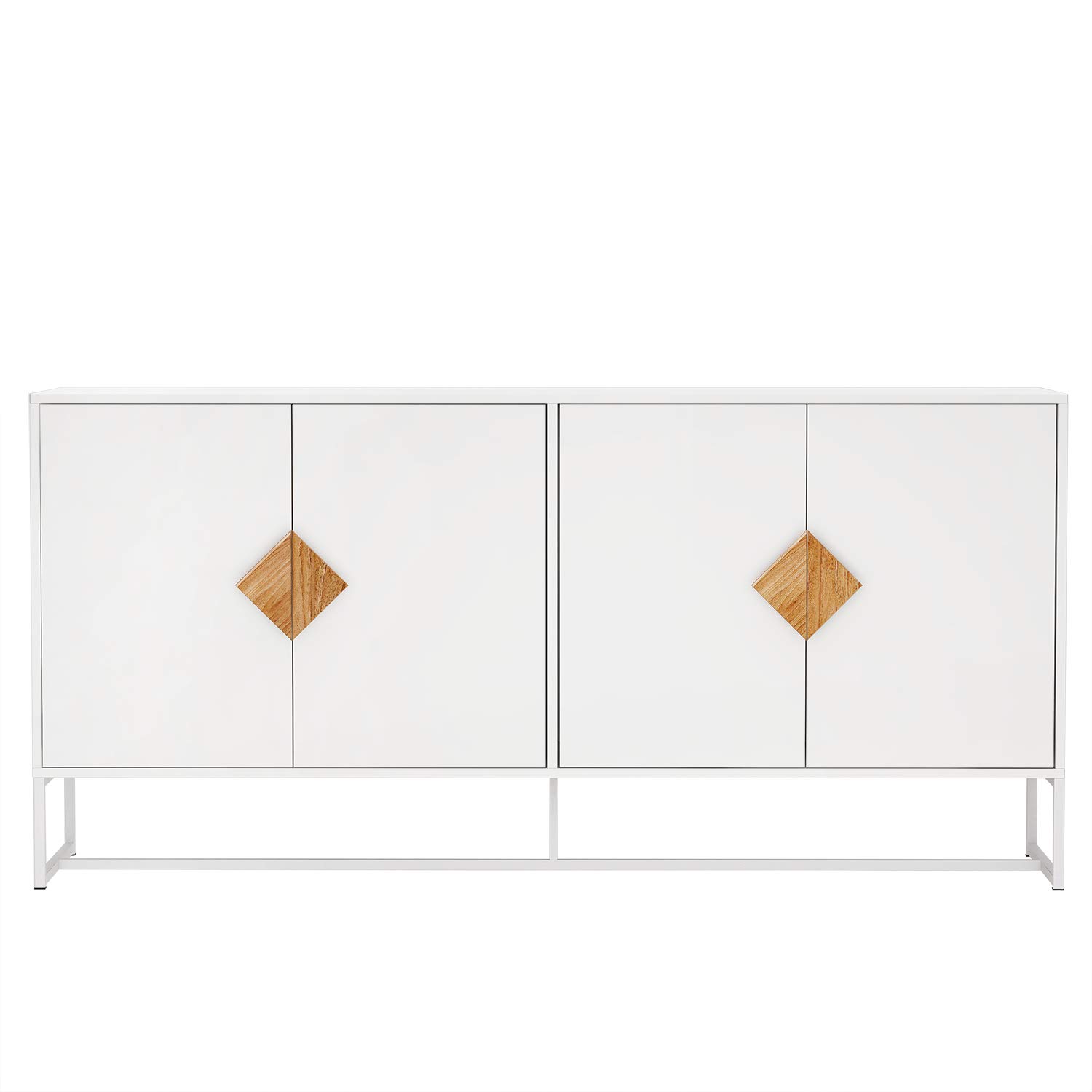 Modern White Freestanding Sideboard Storage Cabinet with 4 Doors & 2 Shelves - Kitchen Buffet Organizer, Bookcase, Entryway Storage Unit - Perfect for Dining Room, Living Room & Hallway Organization