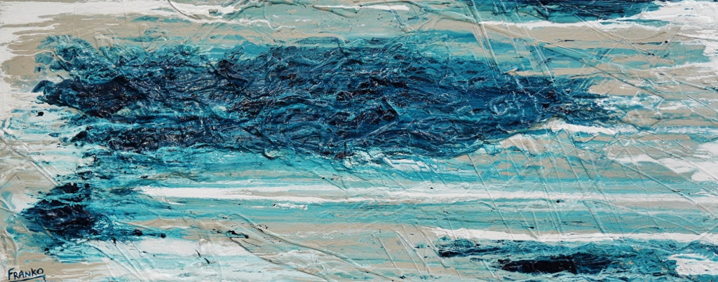 Atomic Malt 200cm x 80cm Blue Cream Textured Abstract Canvas Art - Modern Wall Decor for Living Room, Bedroom & Office
