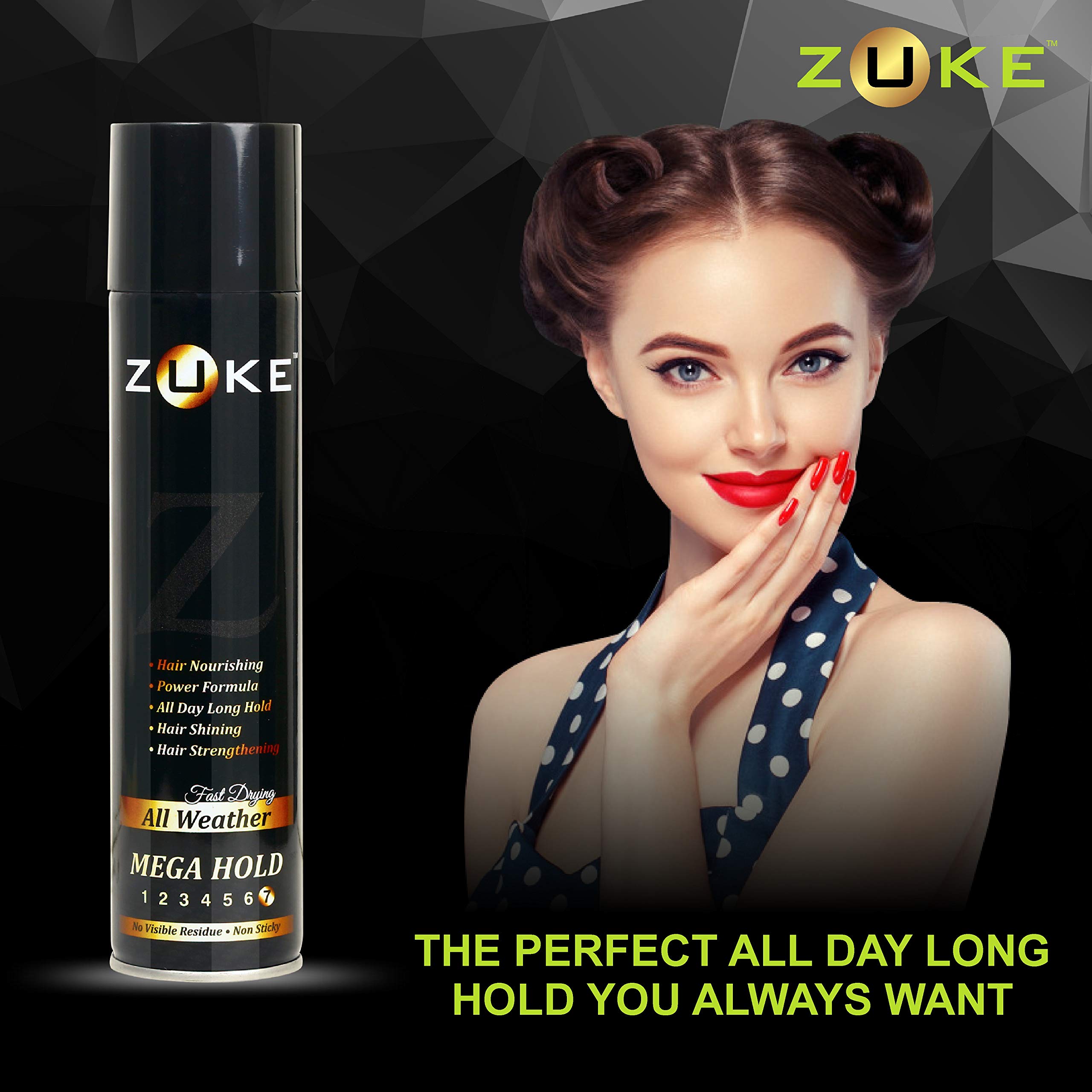 Zuke Strong Hold Power Hair Spray for Men & Women - 250ml | Long-Lasting Styling & Volume | Perfect for Parties, Weddings & Everyday Use