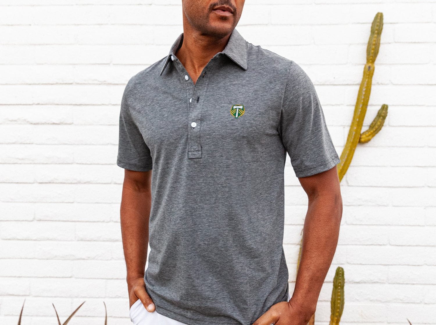 Portland Timbers Performance Range Polo Shirt - Official Badge - Heather Gray - Perfect for Soccer Fans, Game Day & Casual Wear