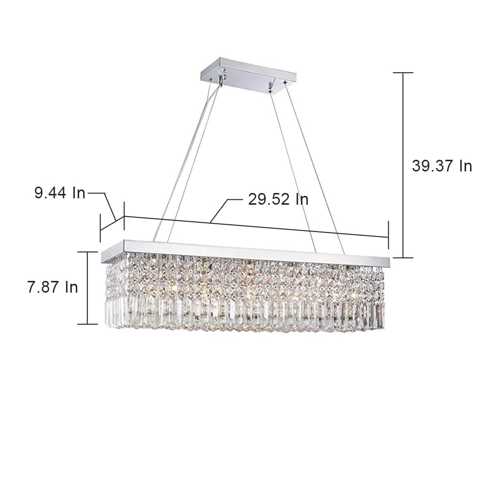SEFINN FOUR Modern Crystal Chandelier - Adjustable Height 30-Inch Rectangular Pendant Light Fixture for Dining Room, Living Room, Kitchen Island - Easy Installation with Video Guide - Perfect for Home Decor and Ambient Lighting