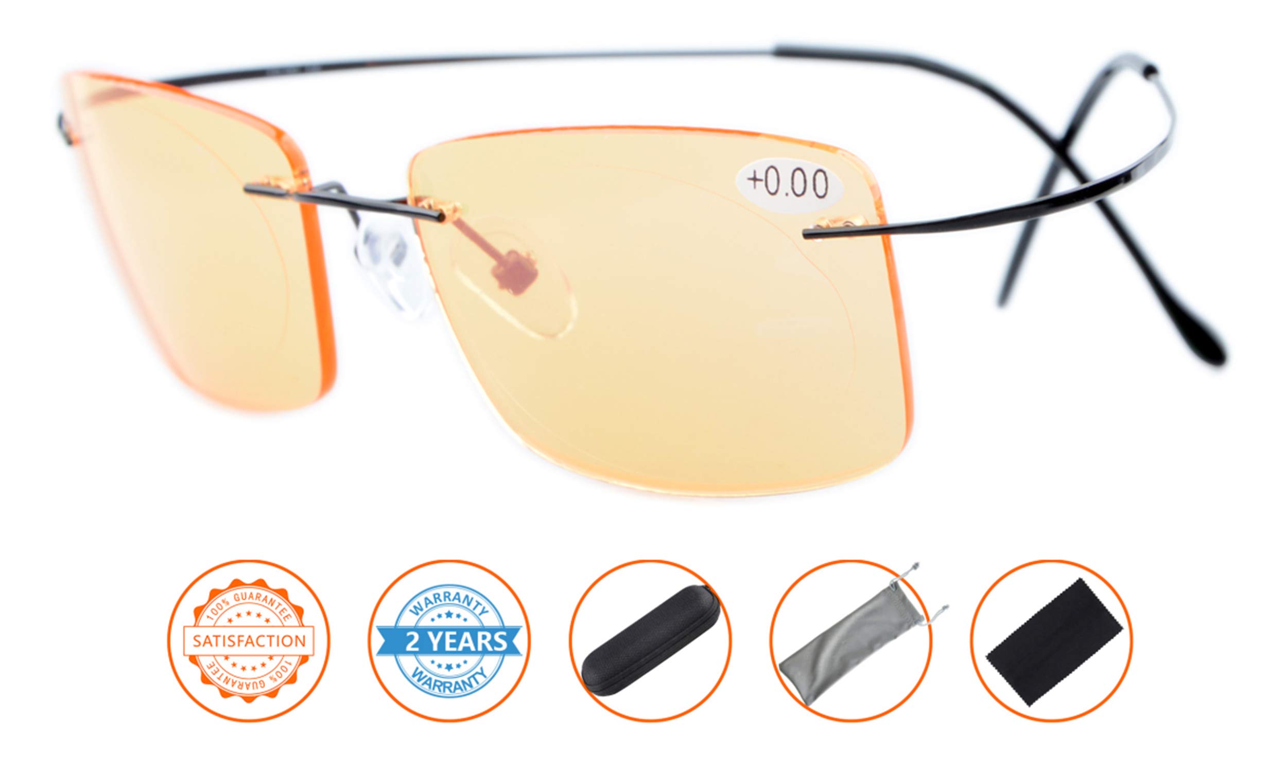 CessBlu Blue Light Blocking Glasses for Men - Titanium Rimless Computer Glasses with UV Protection - Reduce Eye Strain for Gaming, Reading & Office Work
