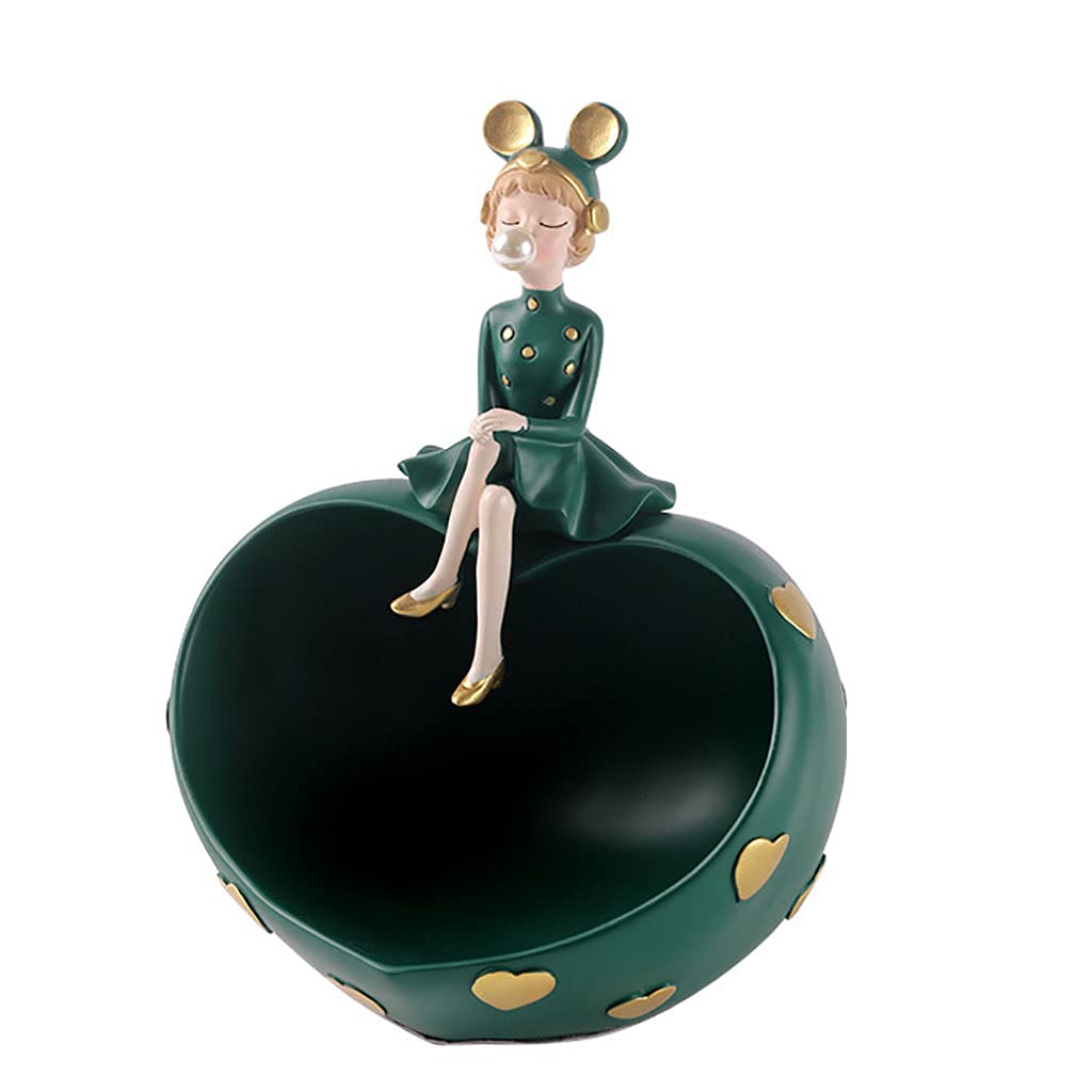 Nordic Bubble Girl Resin Key Dish - Modern Entryway Table Organizer, Jewelry & Fruit Tray - Green Home Decor for Living Room, Hallway & Bedroom Storage